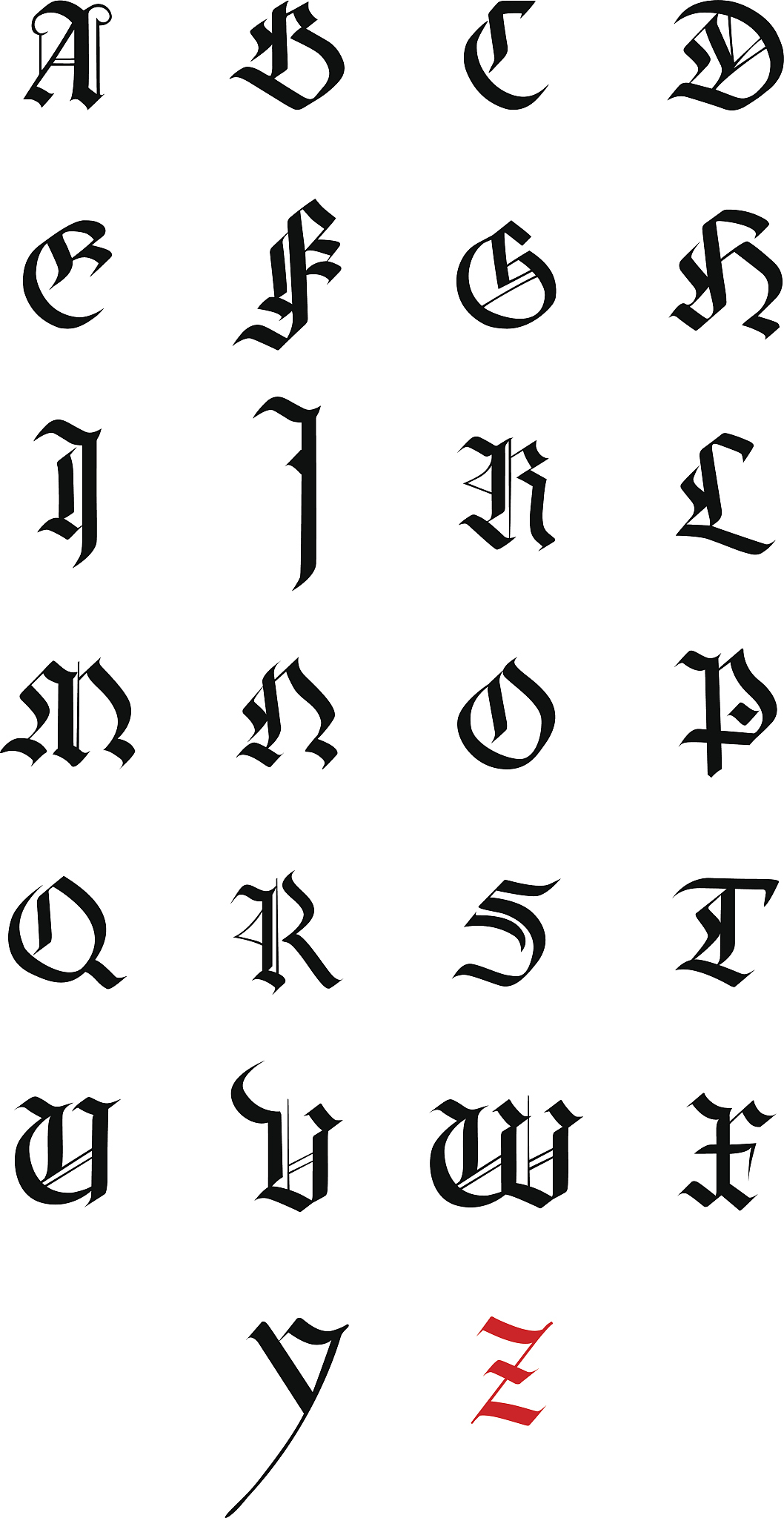 vector alphabet. hand drawn medieval letters