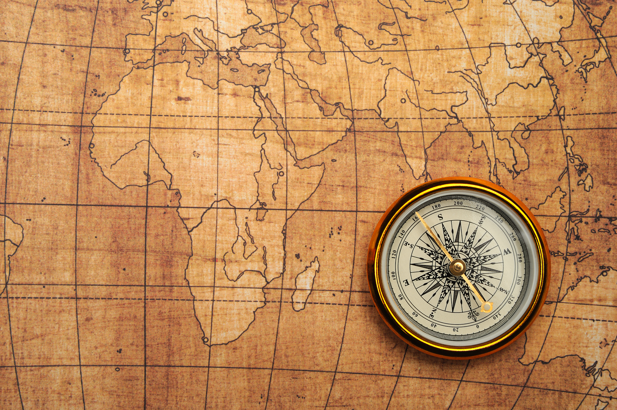 compass on old map.