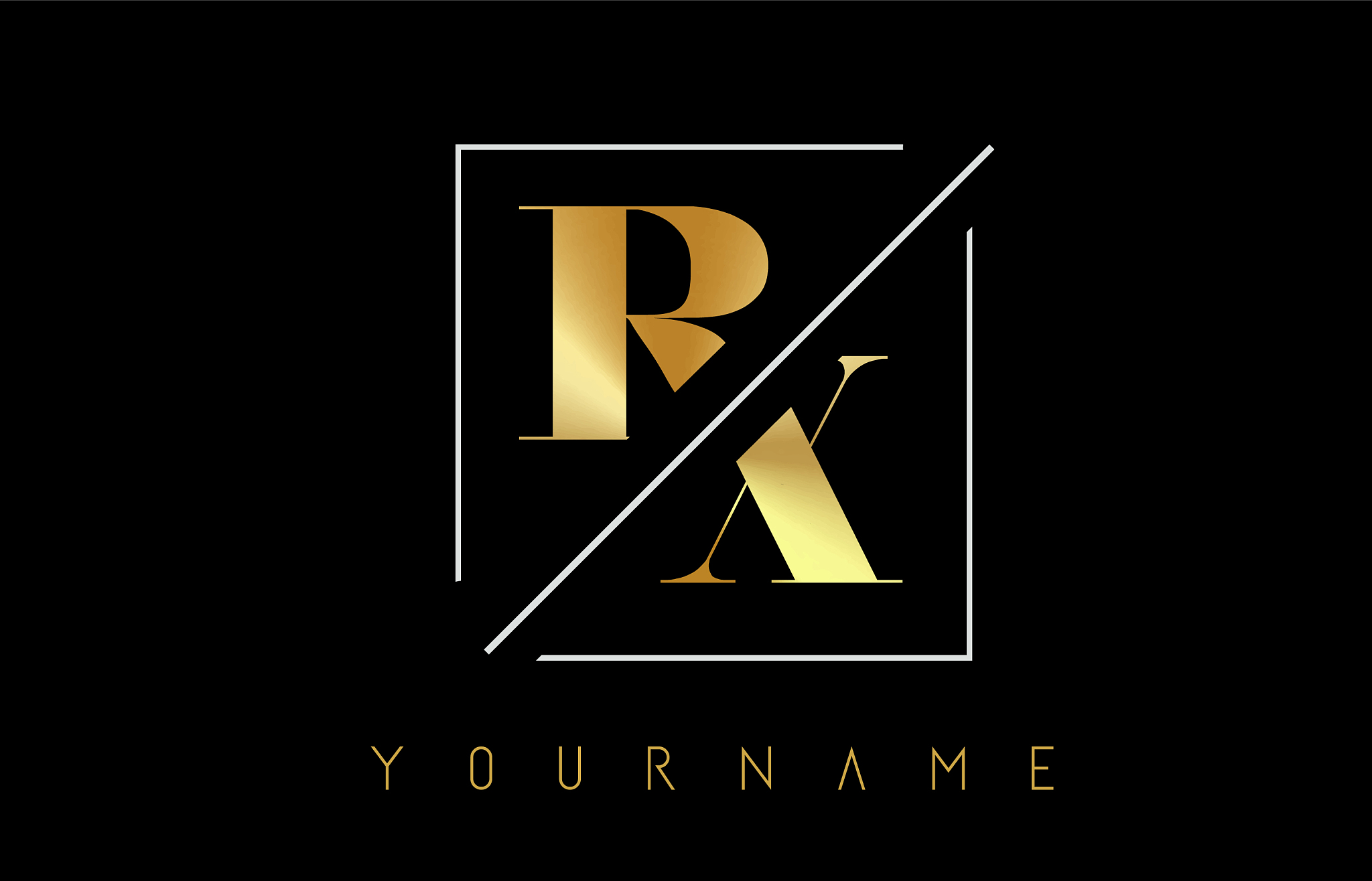rx golden letter logo with cutted and intersected