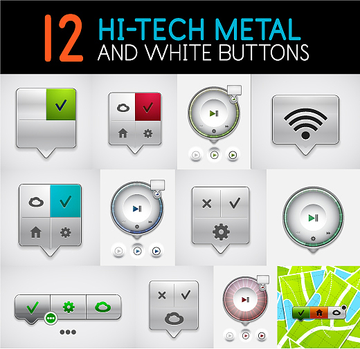 set of hi-tech round play interface menu and tag