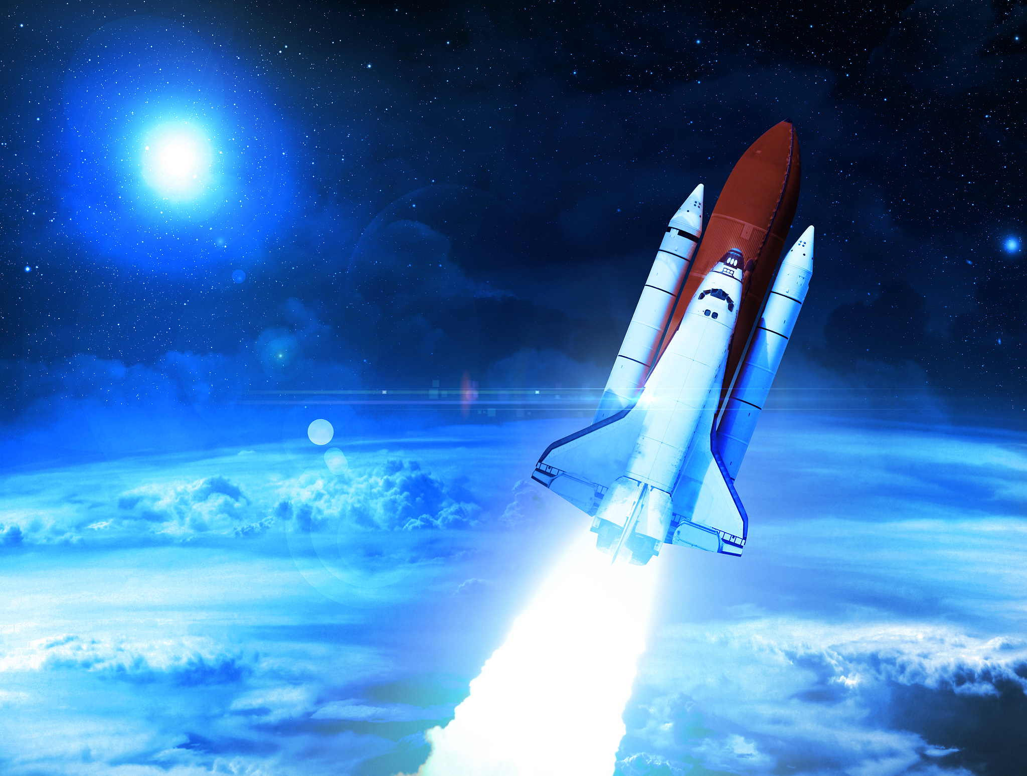 rocket blasting through space