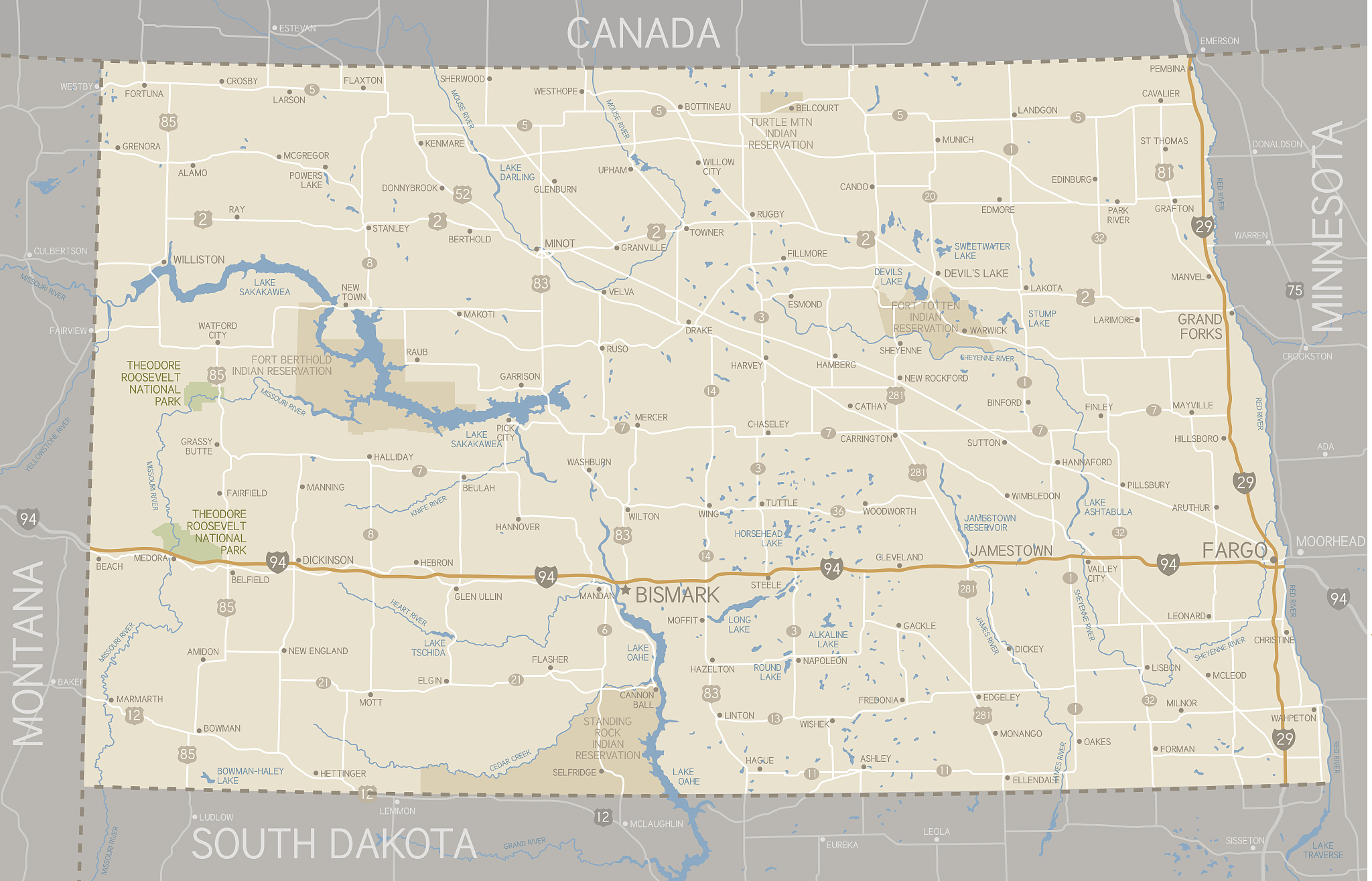 a computerized map of north dakota
