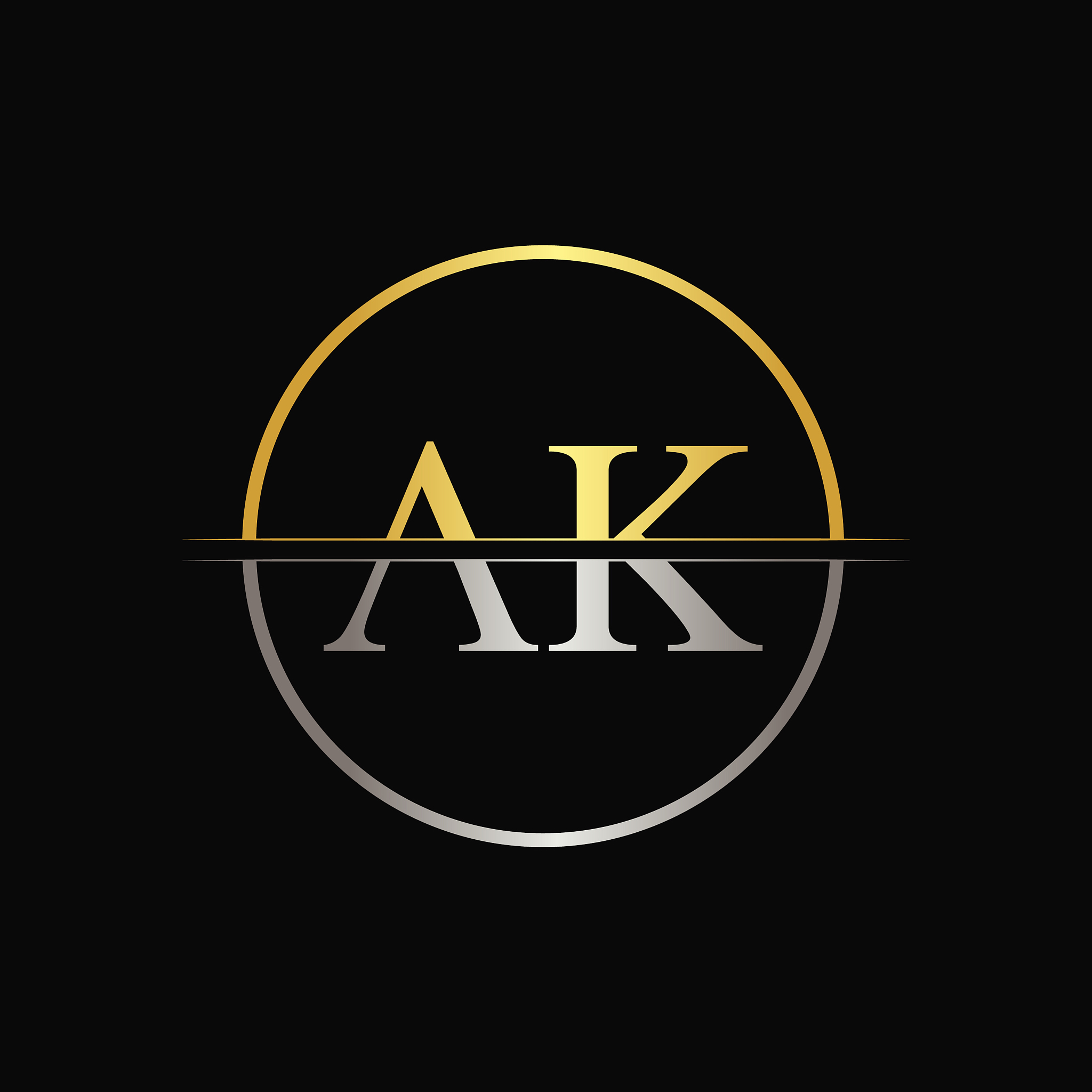 initial circle ak letter with modern typography
