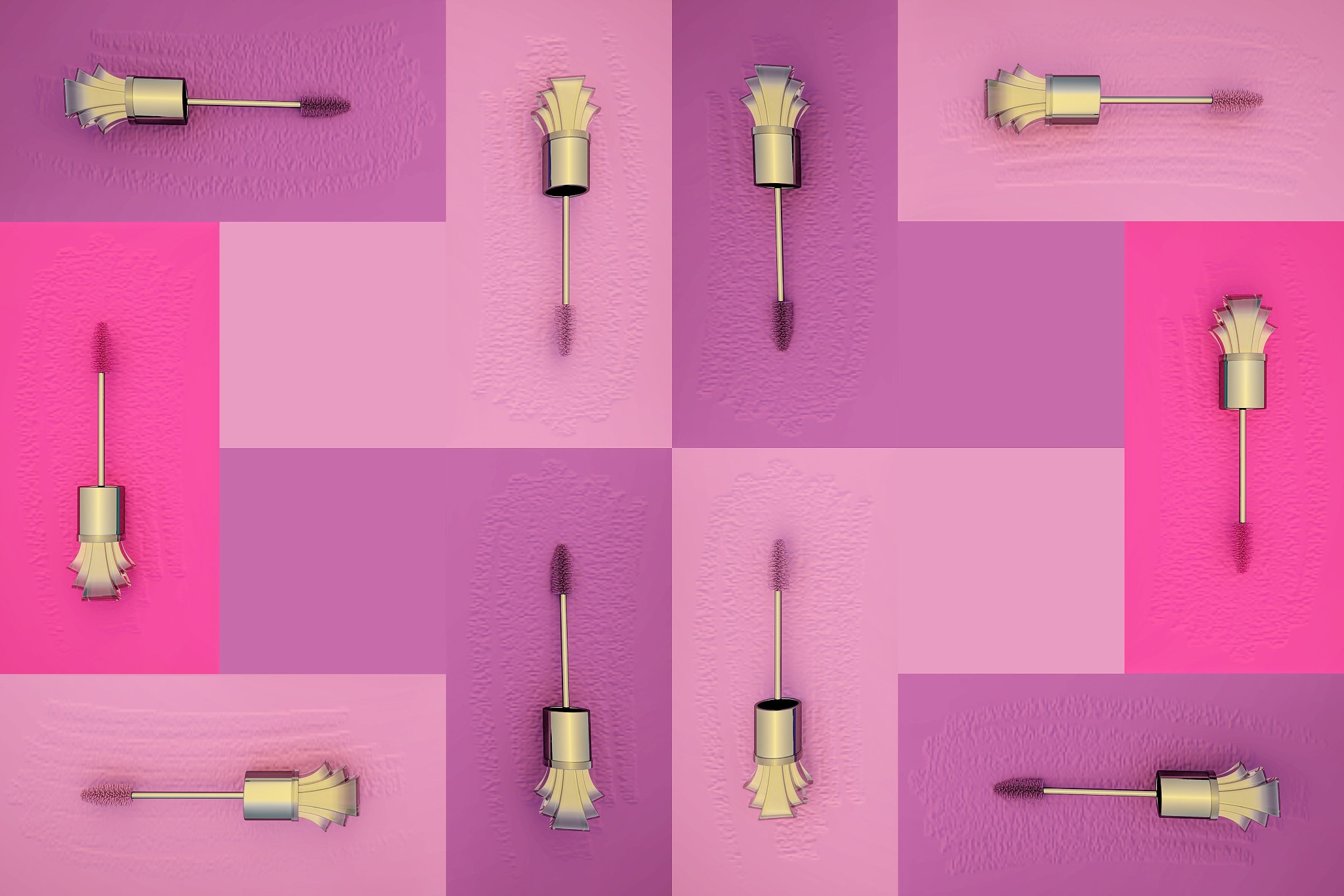 collection of a mascara shapes on color background. each one is 