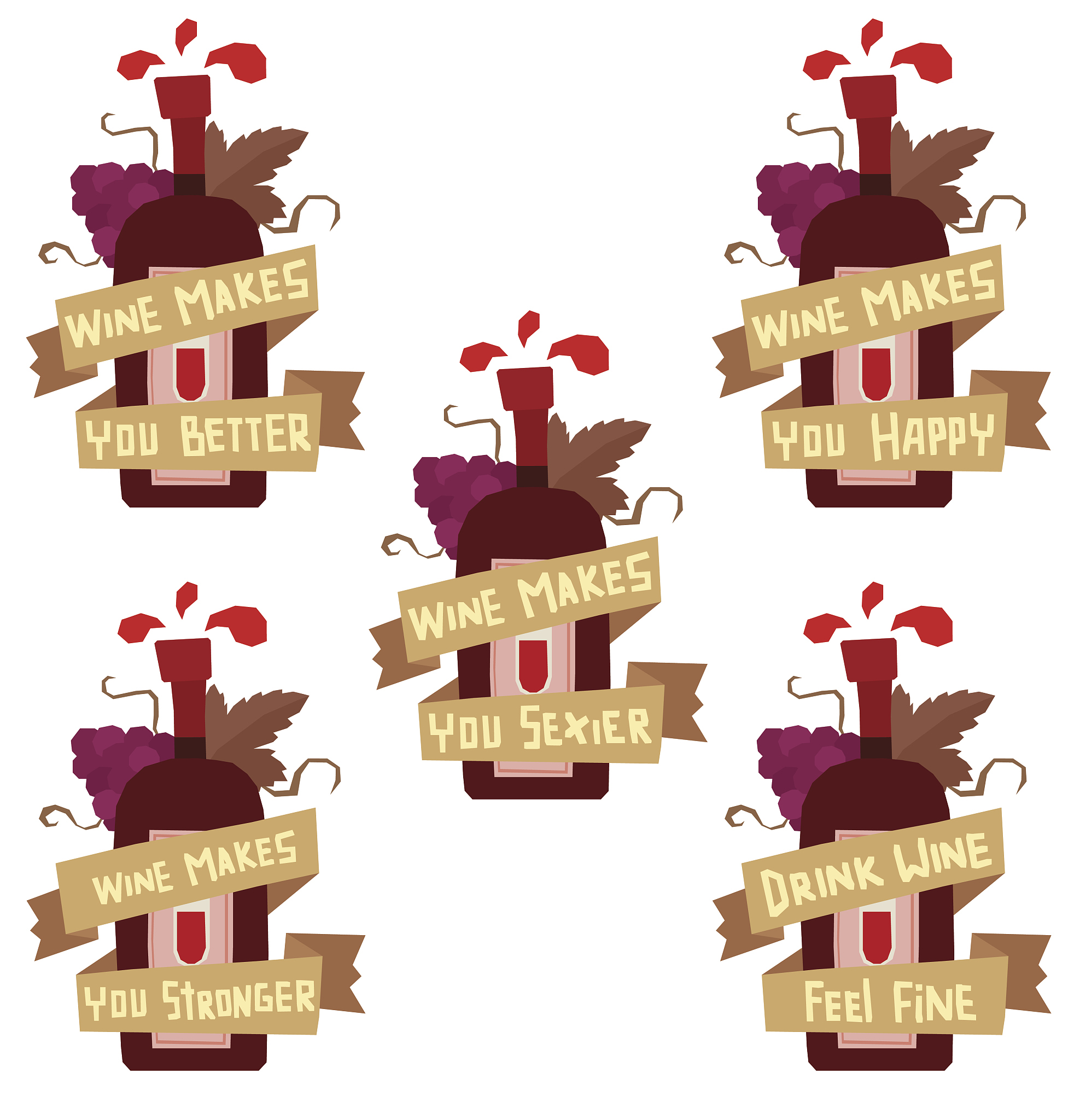 set of motivational cards with red wine bottles