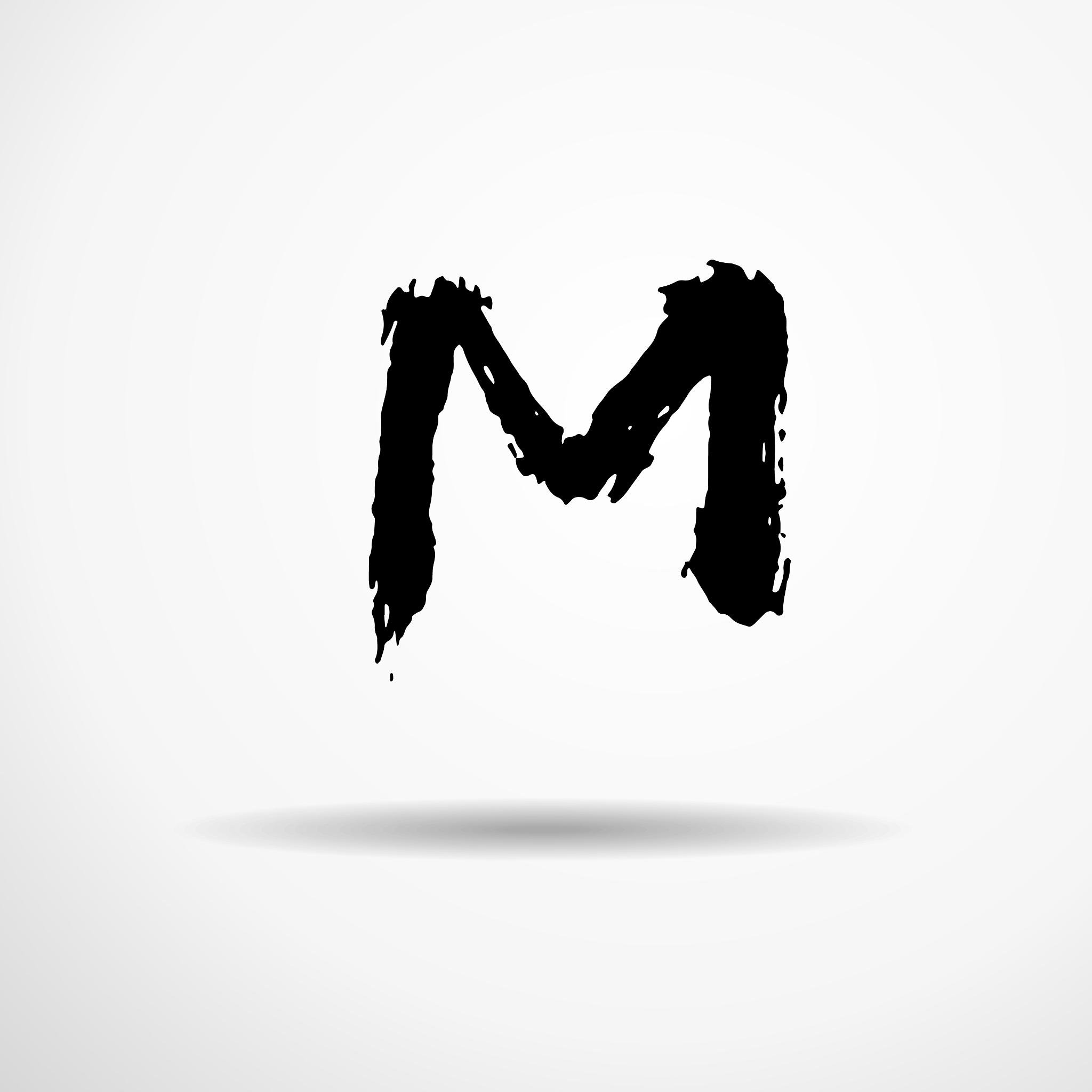 letter m handwritten by dry brush rough strokes