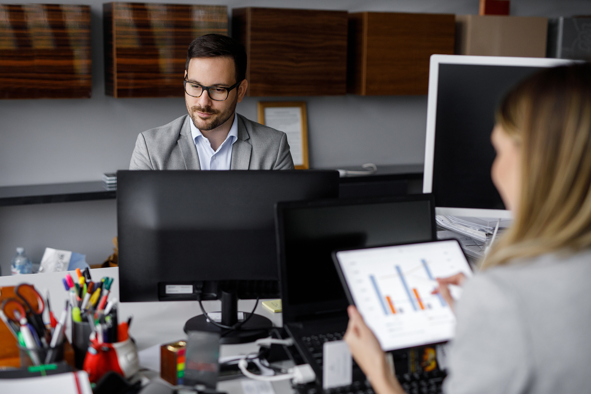 portrait of a businessman working at his office desk