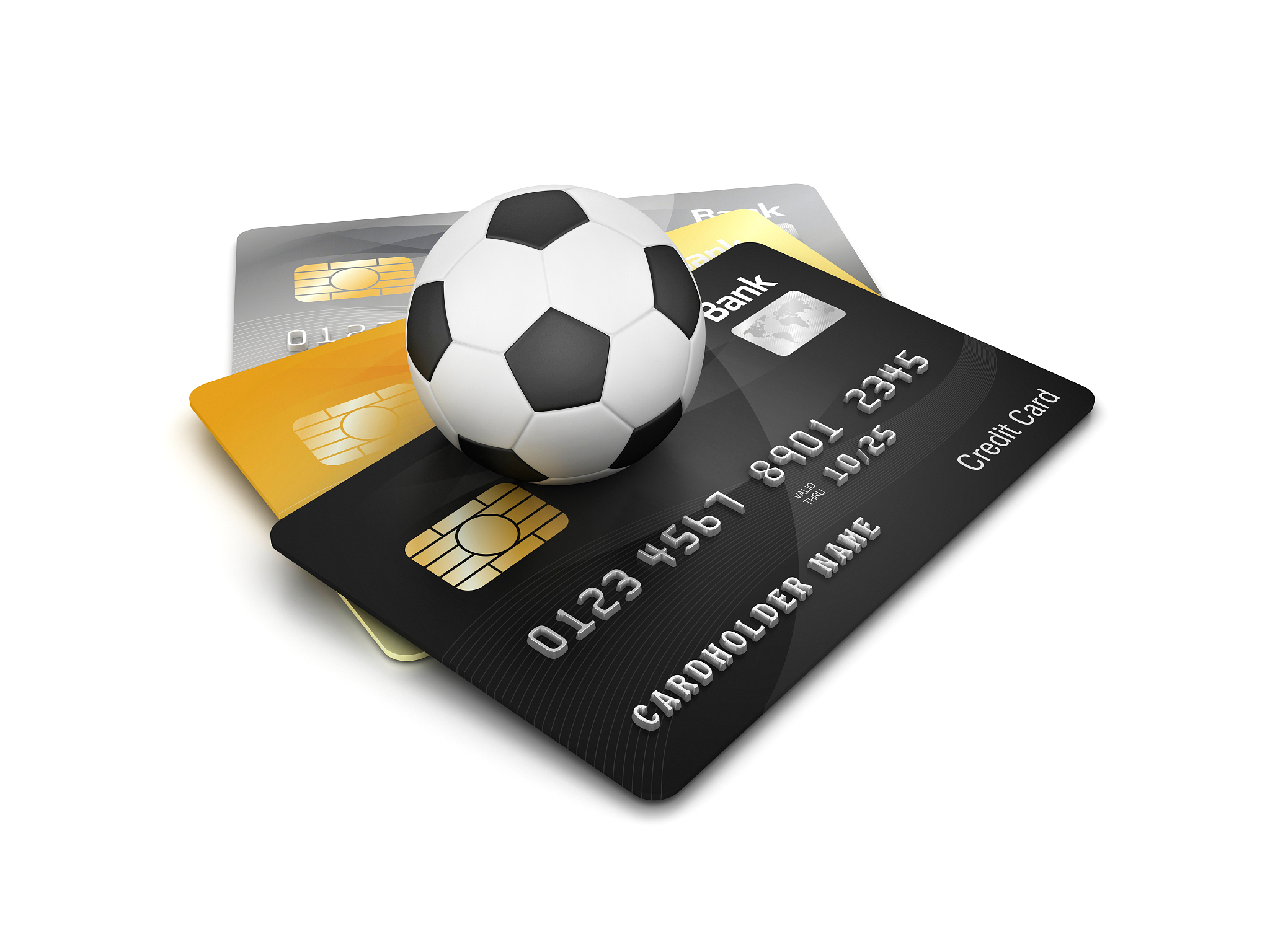 credit cards with soccer ball - 3d rendering