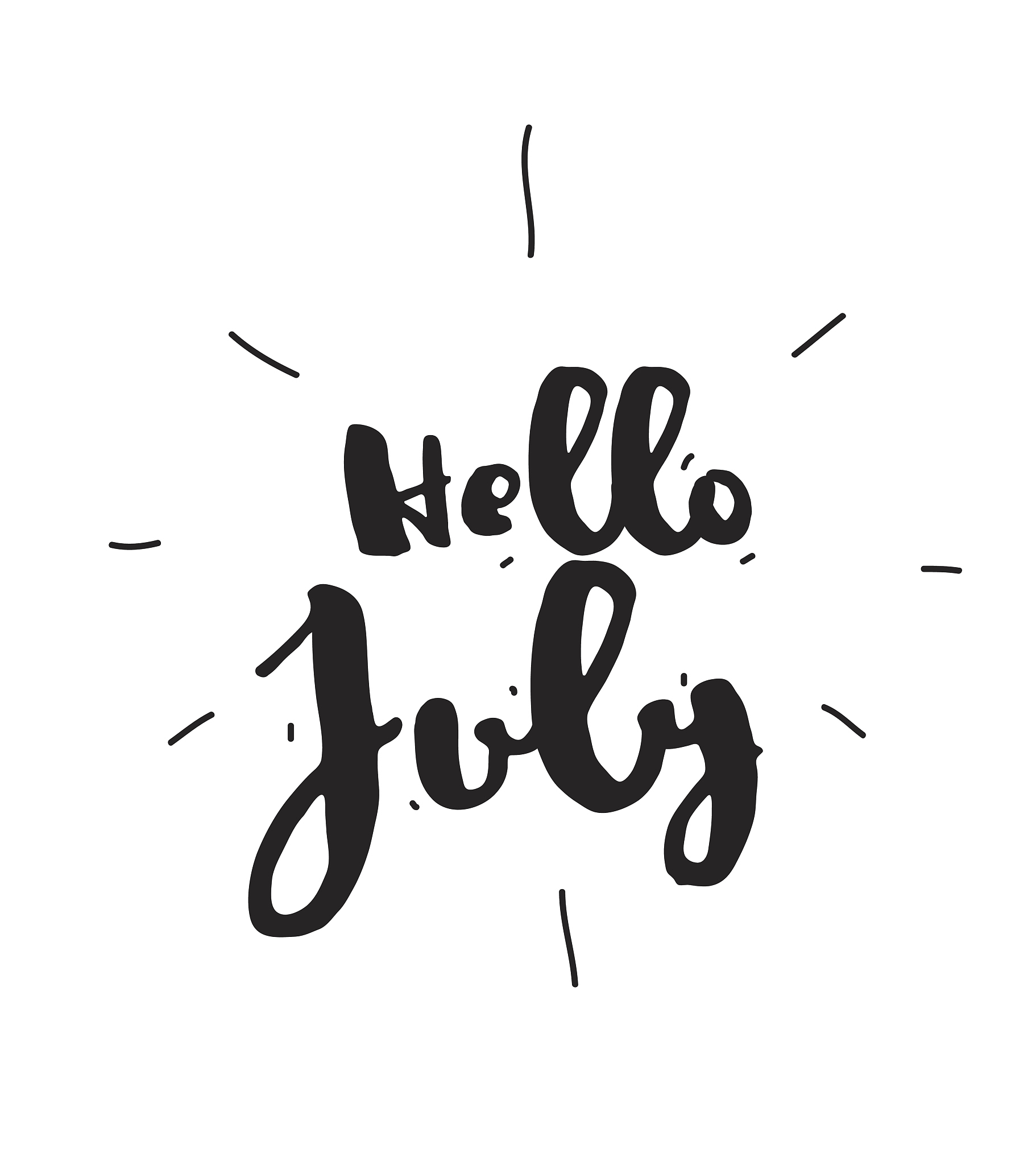 hello july. hand drawn design, calligraphy. vector photo overlay