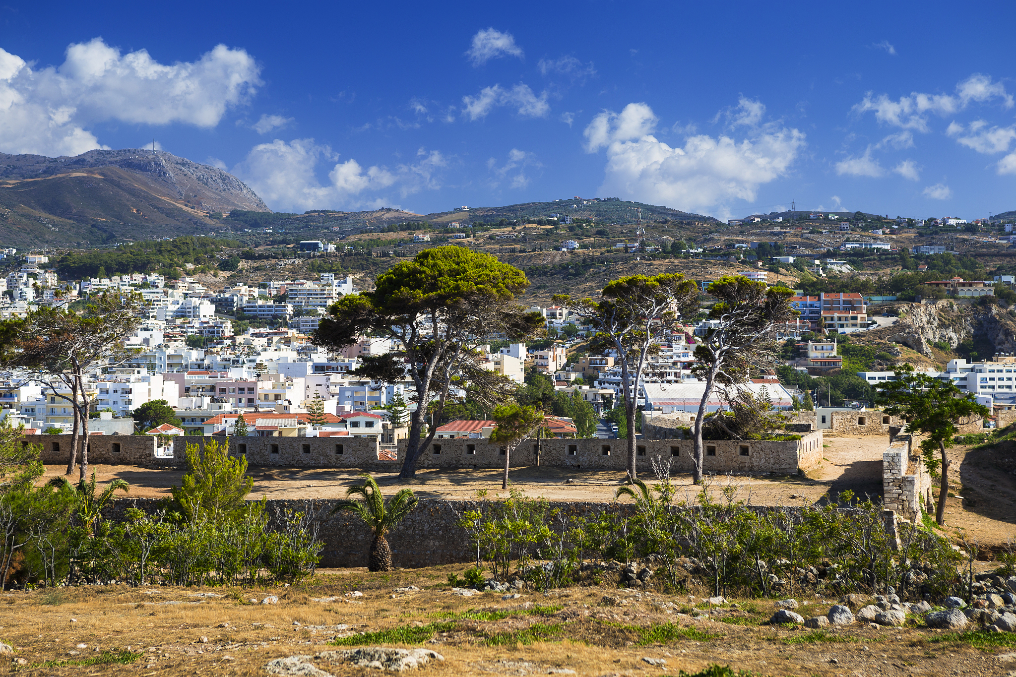 greece, crete, view of the city of rethymno from a fortress