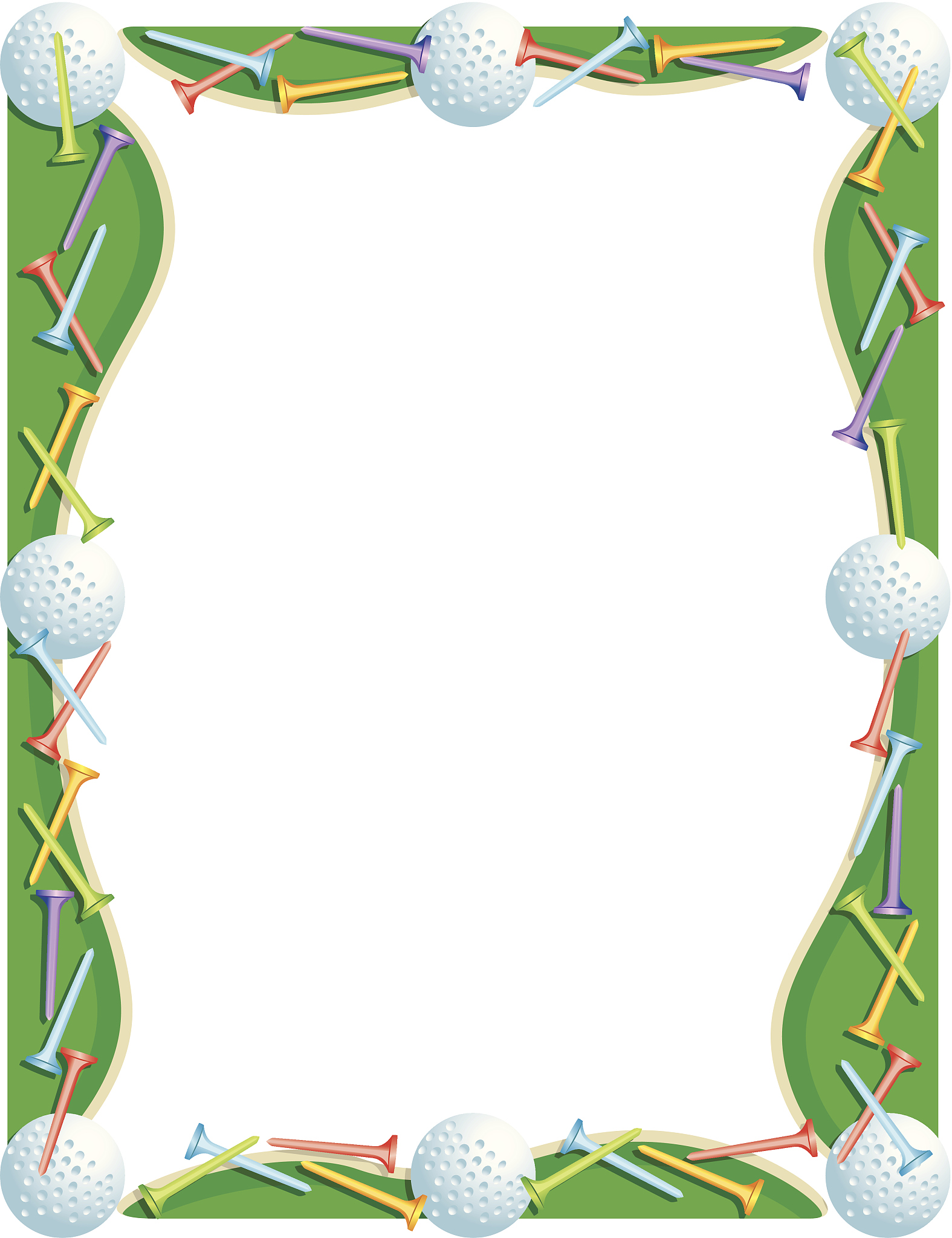 border, golf balls and tees, color, grouped elements