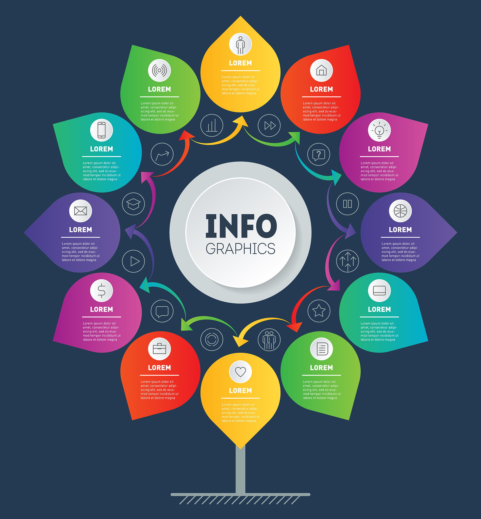 business presentation concept with 12 options or months. infogra