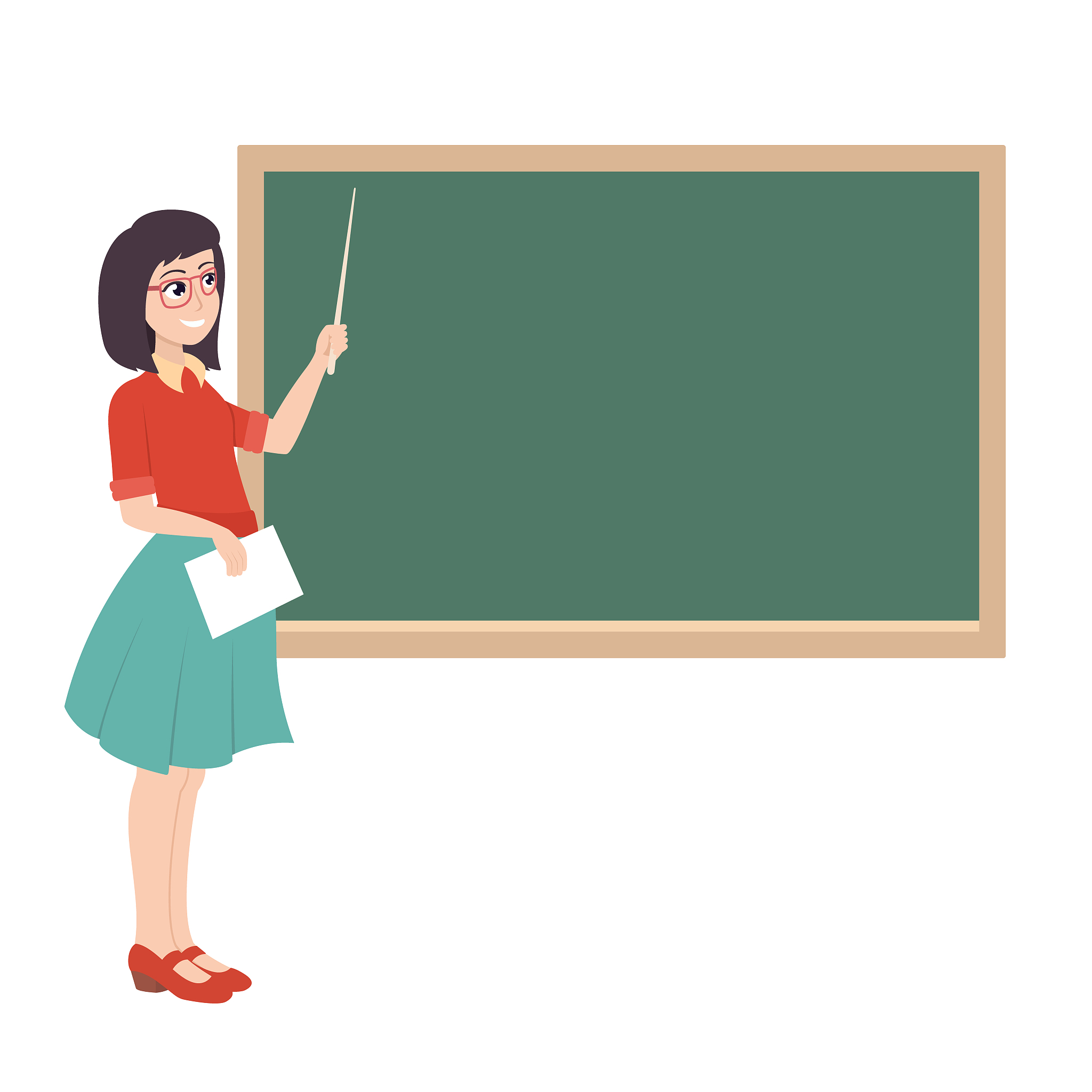 woman teacher with a pointer near the blackboard. school lesson.