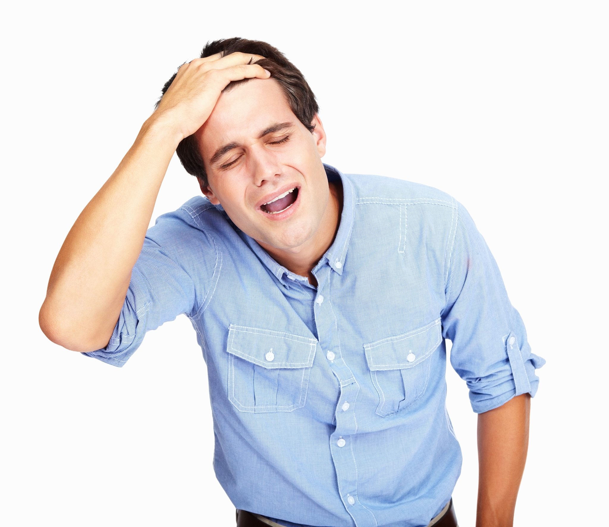 upset young man with headache