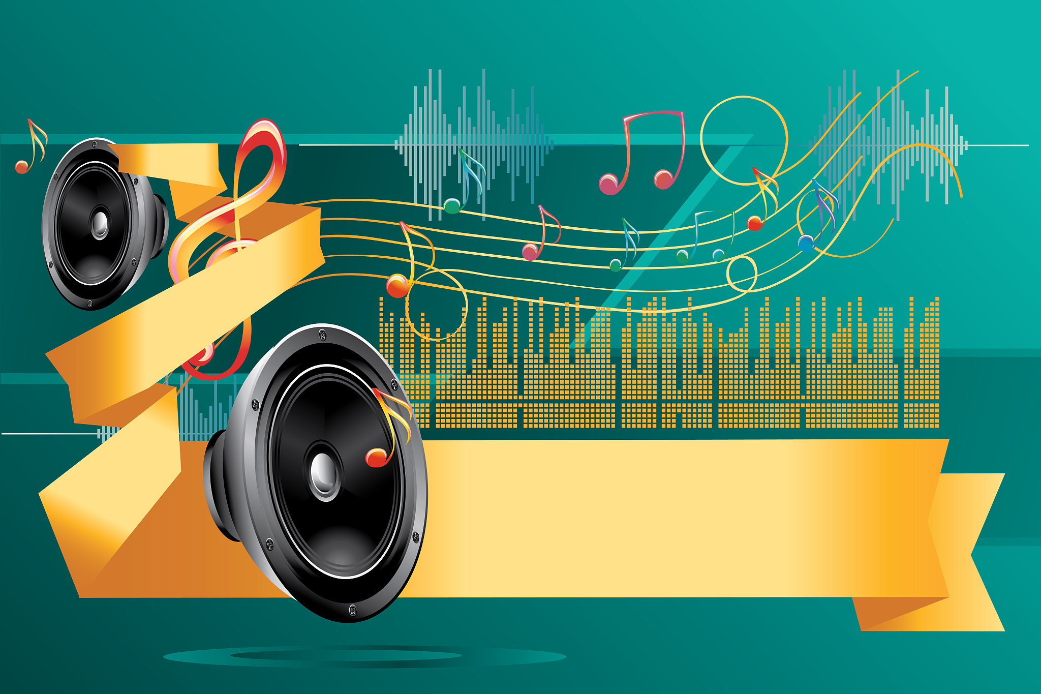 speaker and notes colorful modern music design