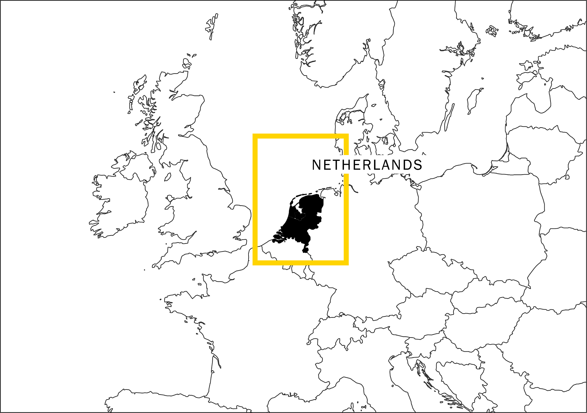 netherlands map yellow frame geography national