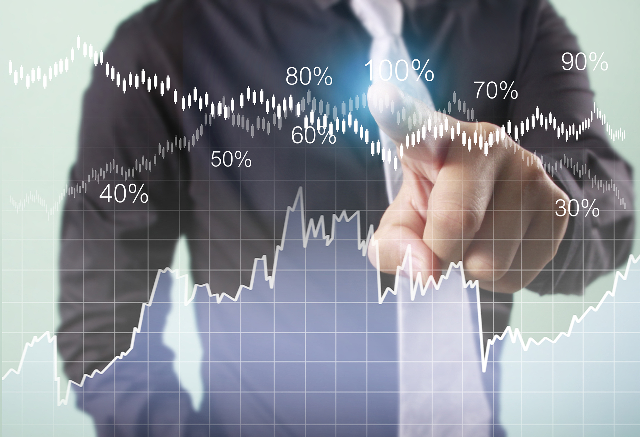 financial symbols coming from hand