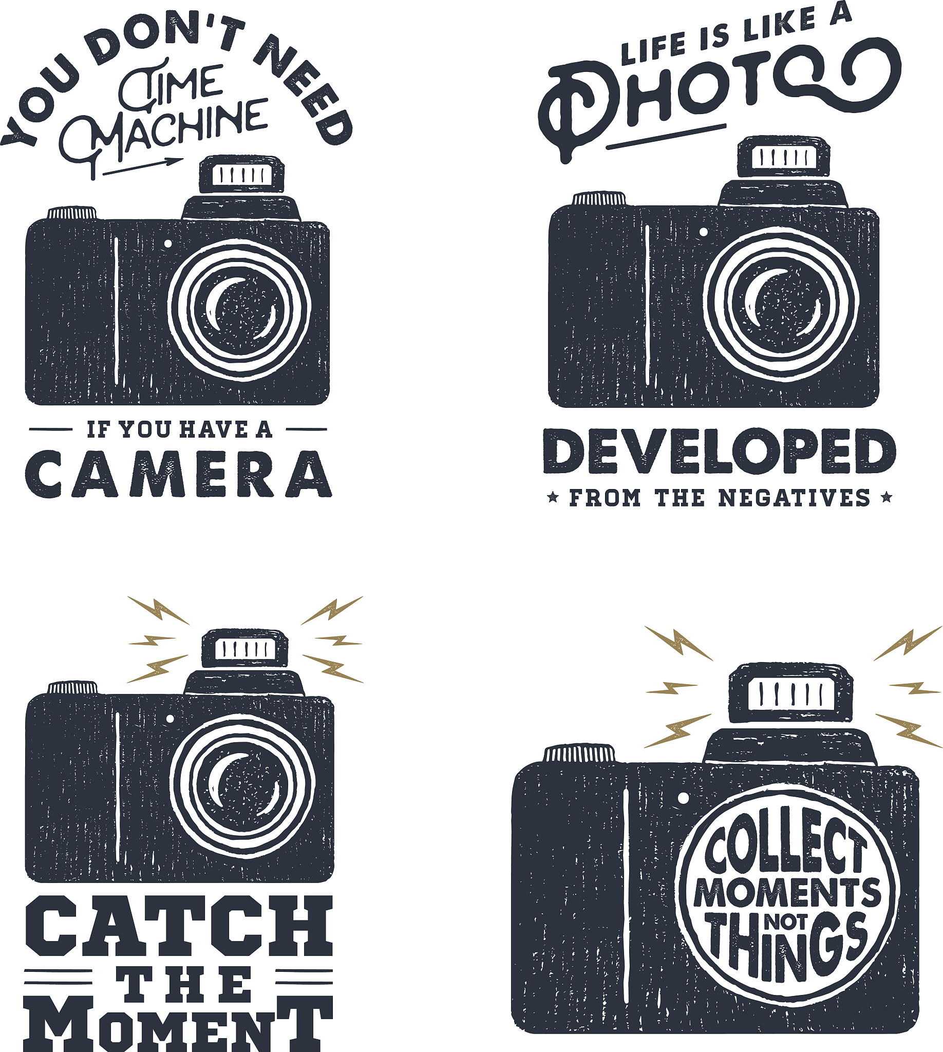 hand drawn party label with photo camera vector illustration.