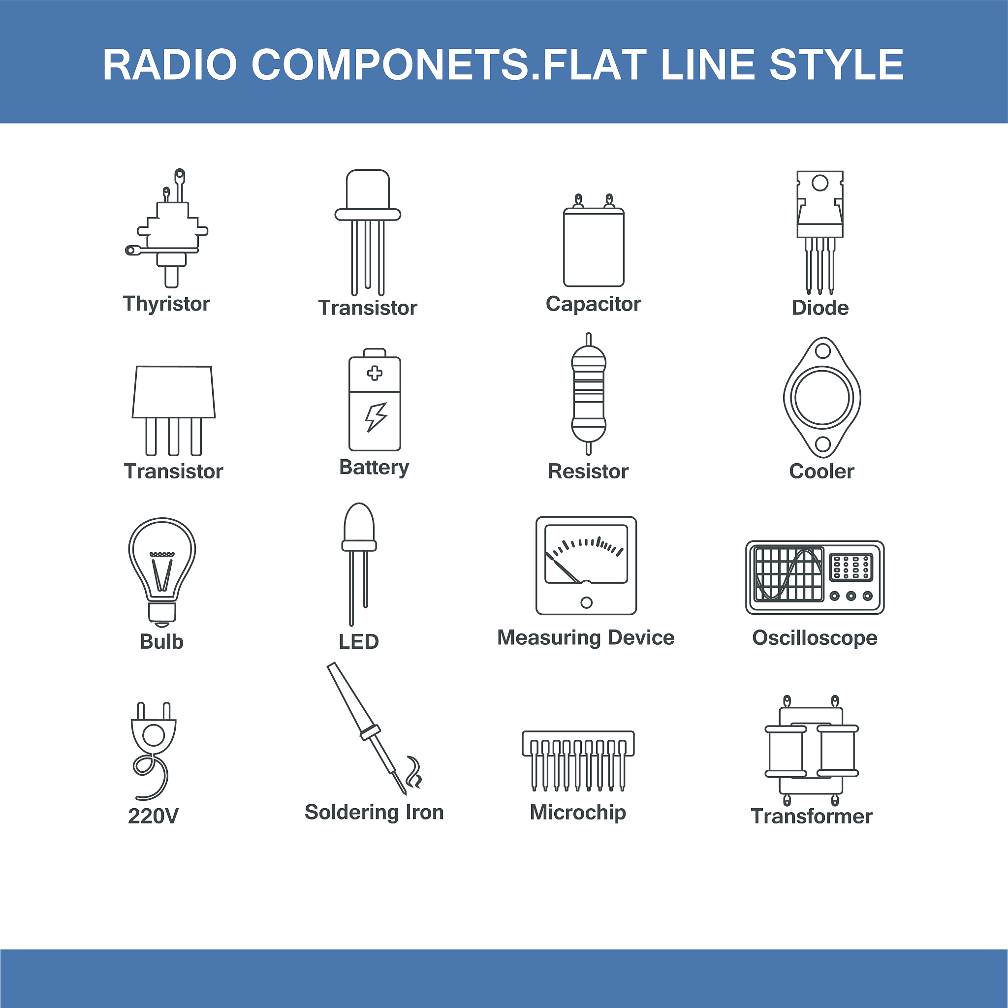 radio components flat line style