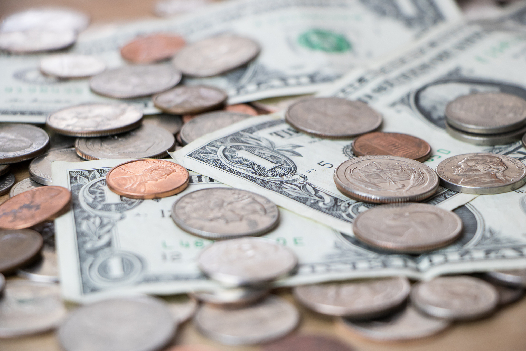 pile of american currency closeup
