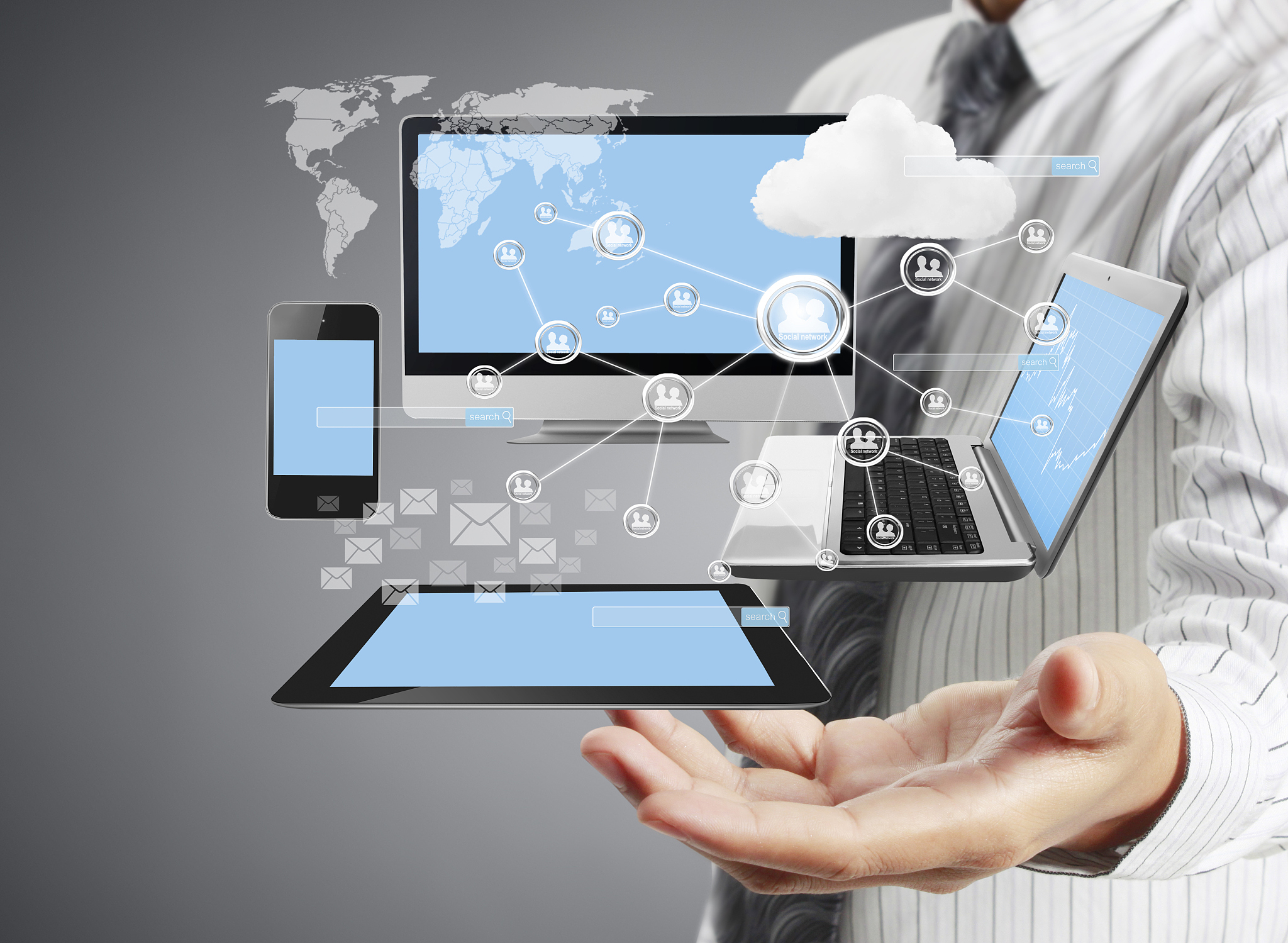 technology in hands of businessmen