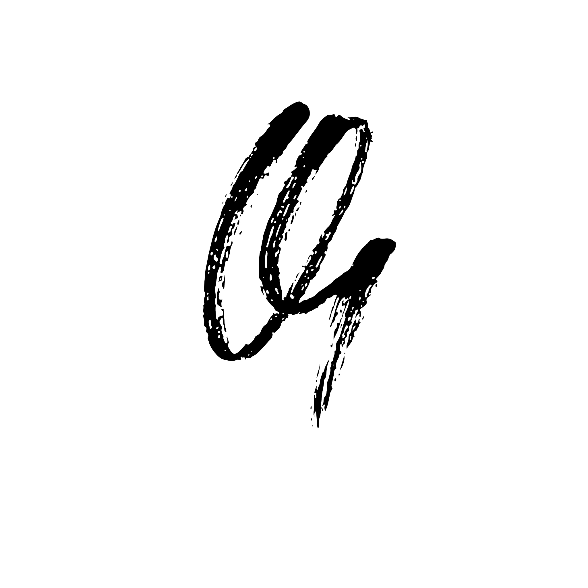 letter q handwritten by dry brush rough strokes