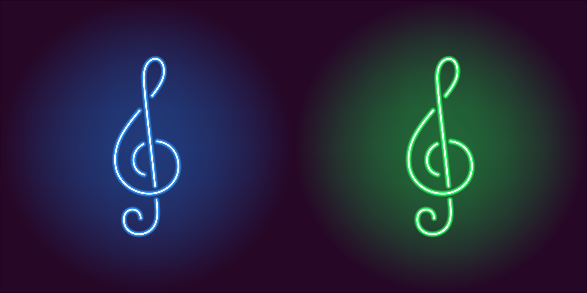 neon icon of blue and green musical note