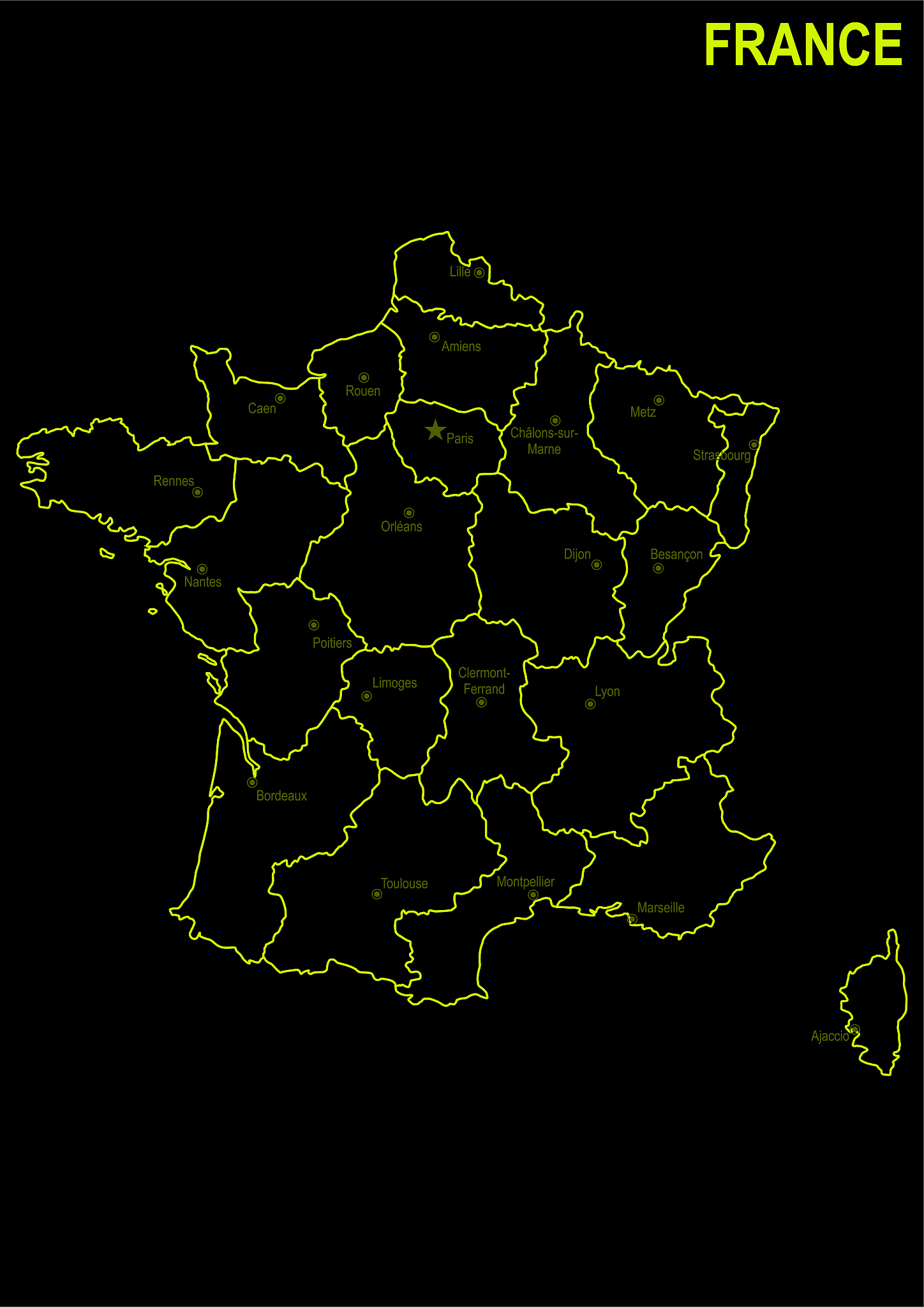 neon map of france against black background