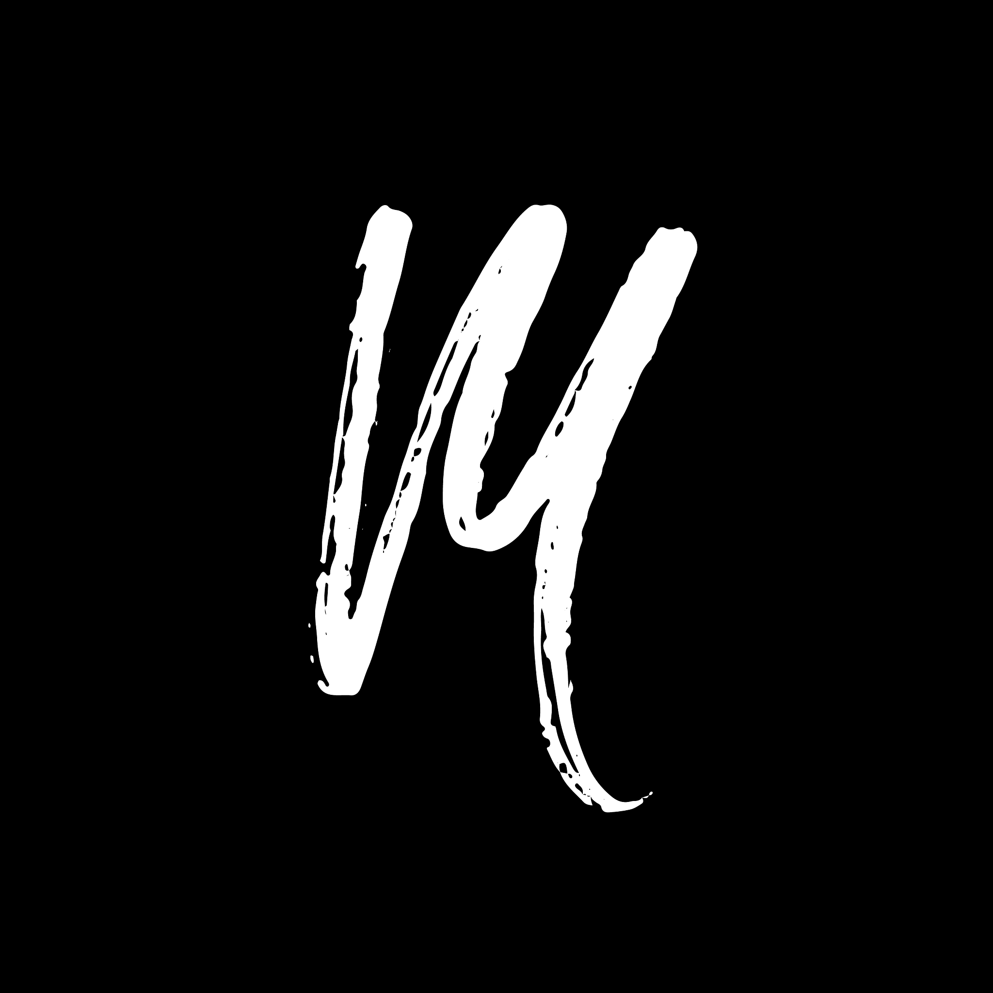 letter m handwritten by dry brush rough strokes