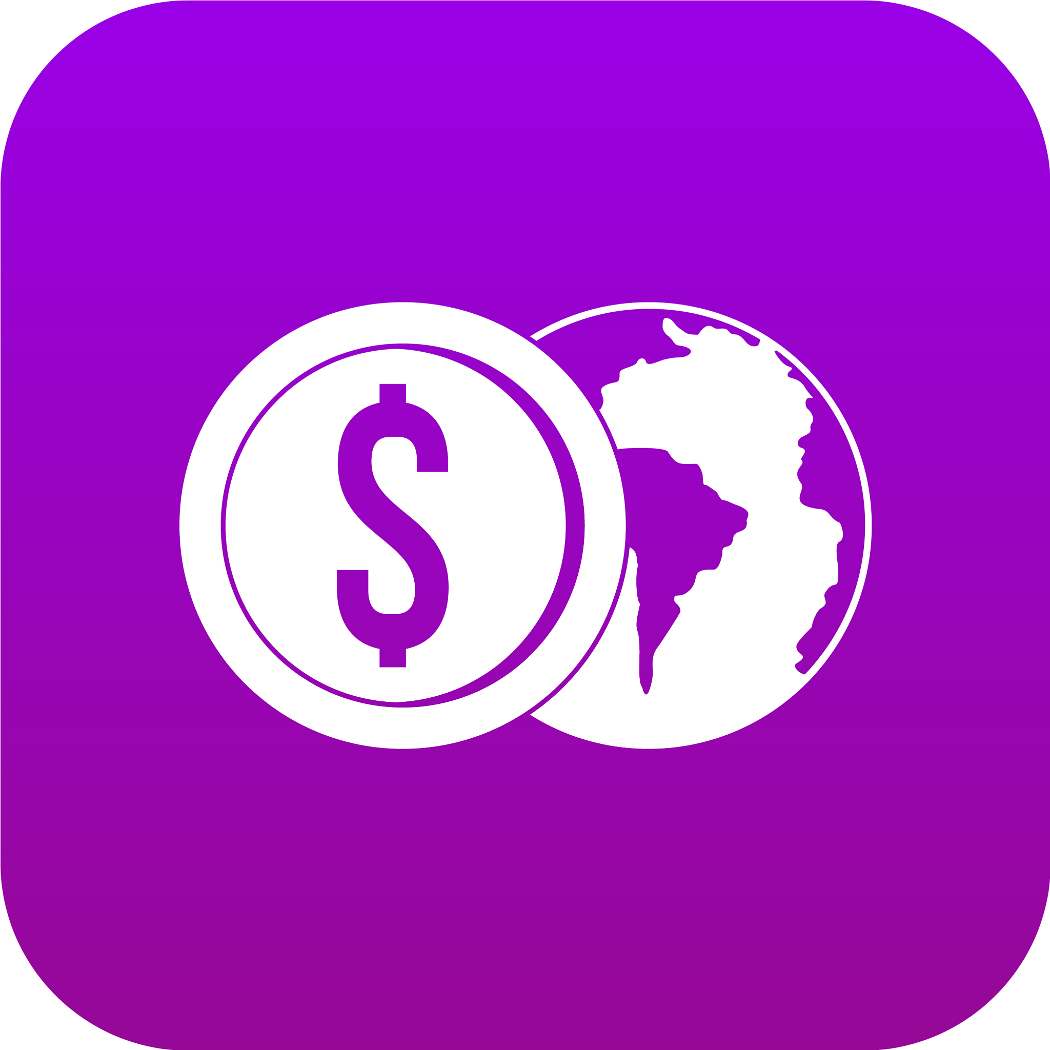 world planet and dollar coin icon digital purple