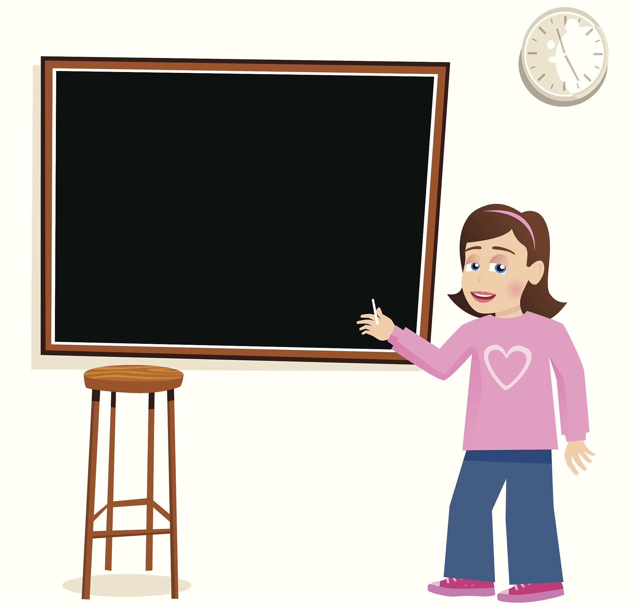 young girl writing at chalkboard