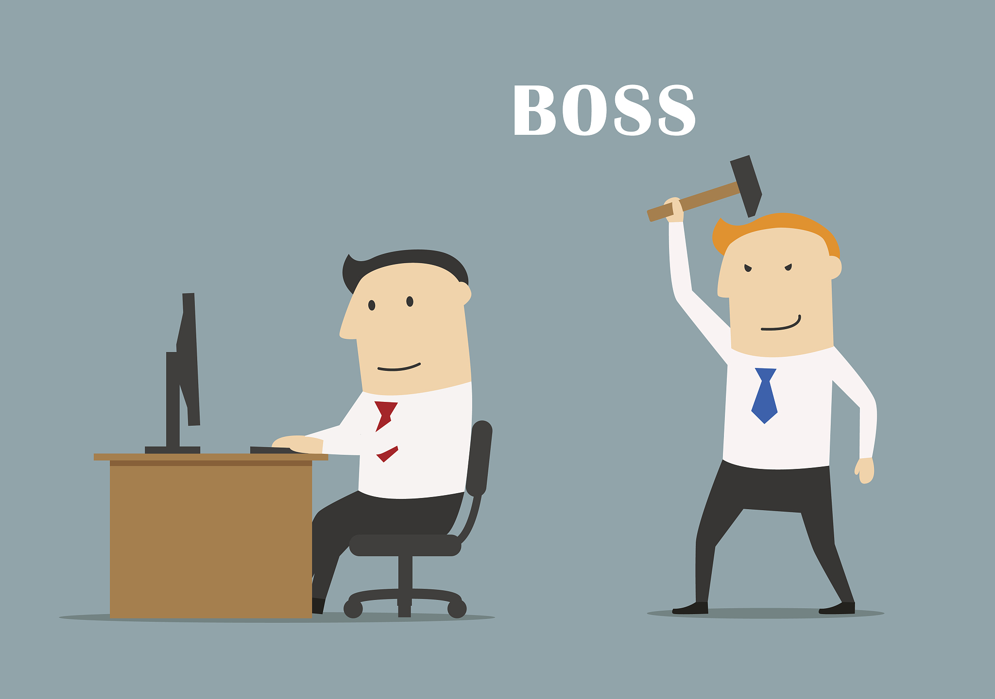 executive boss with hummer ready to beat clerk