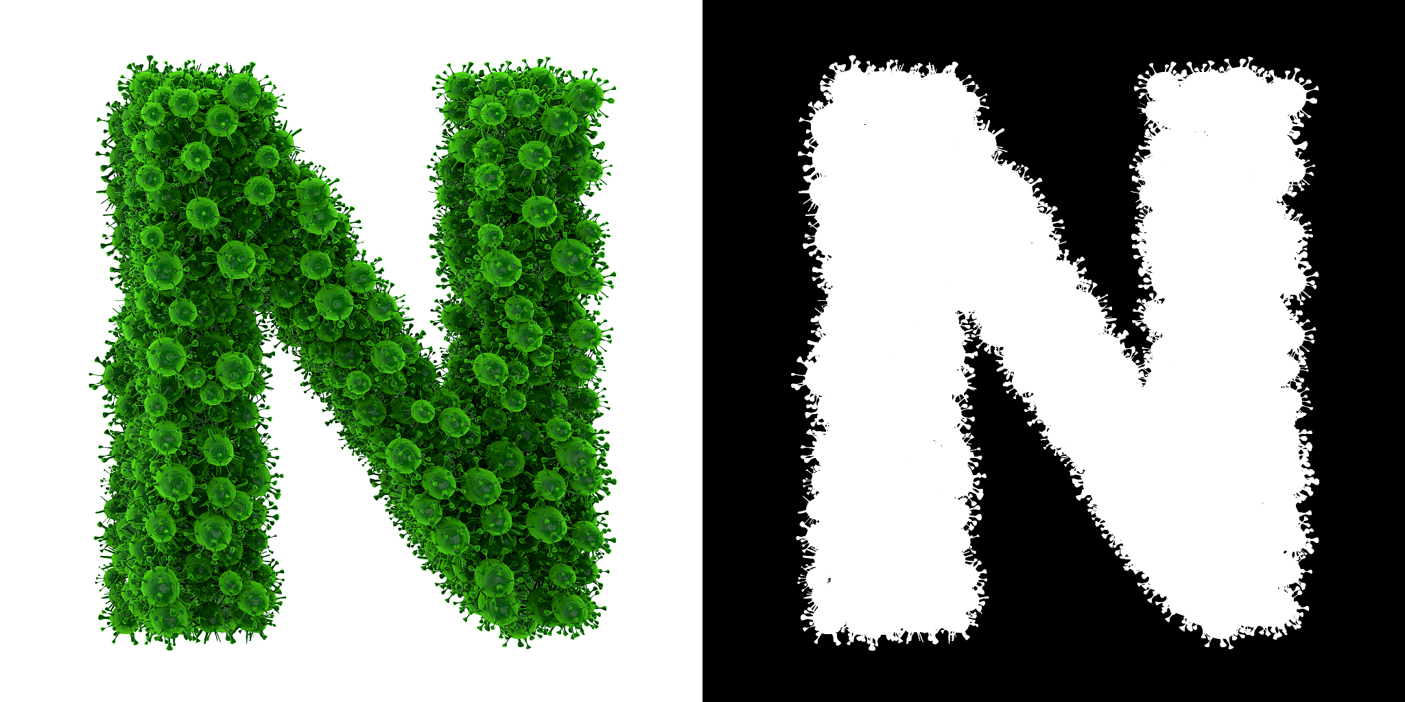 alphabet n made of bacteria with alpha mask, alphabet n made of 