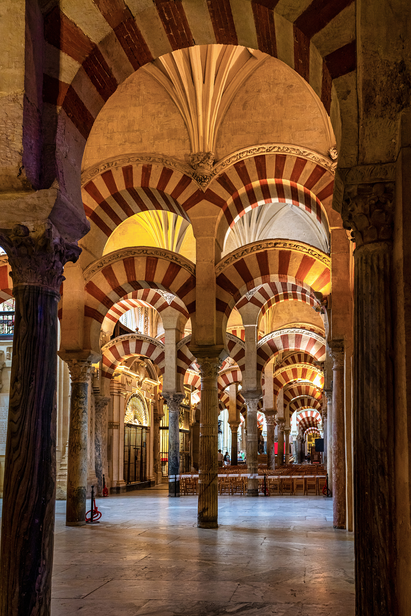 moorish architecture inside the mezquita cathedral in cordoba, a
