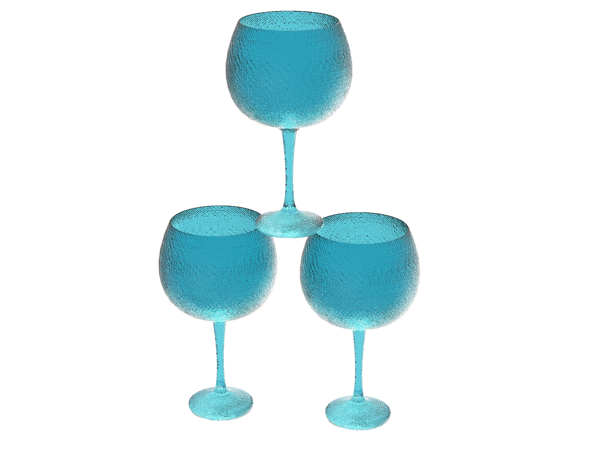 textured three glasses set in blue tones