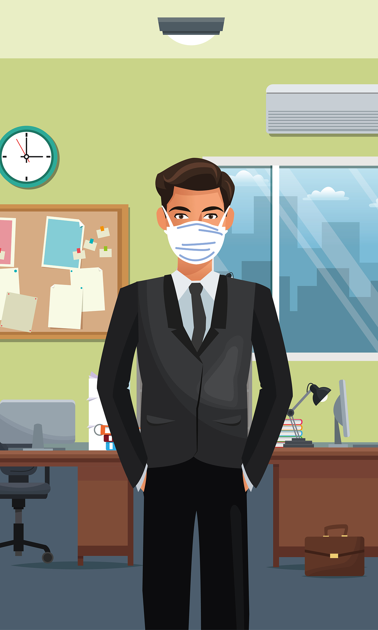 businessman working and wearing medical mask