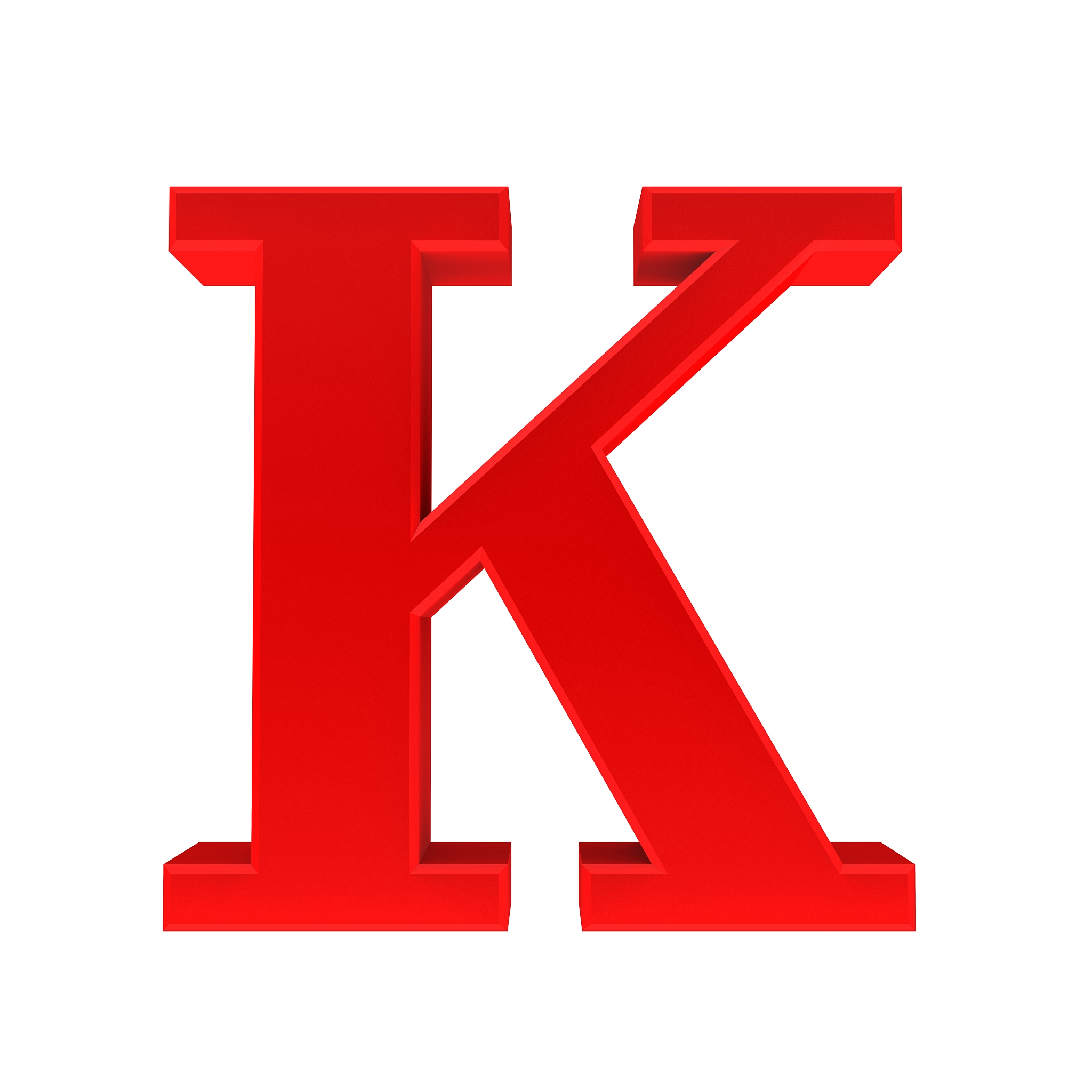 letter k red sign 3d rendering capital letter cut out white back