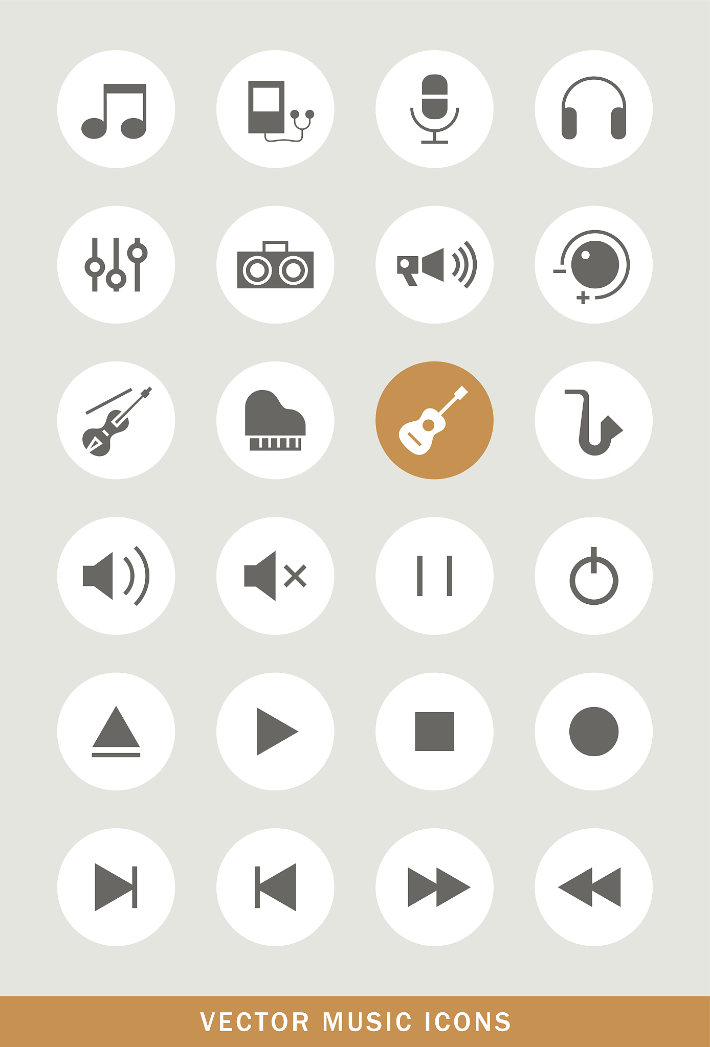set of 24 universal music icons.