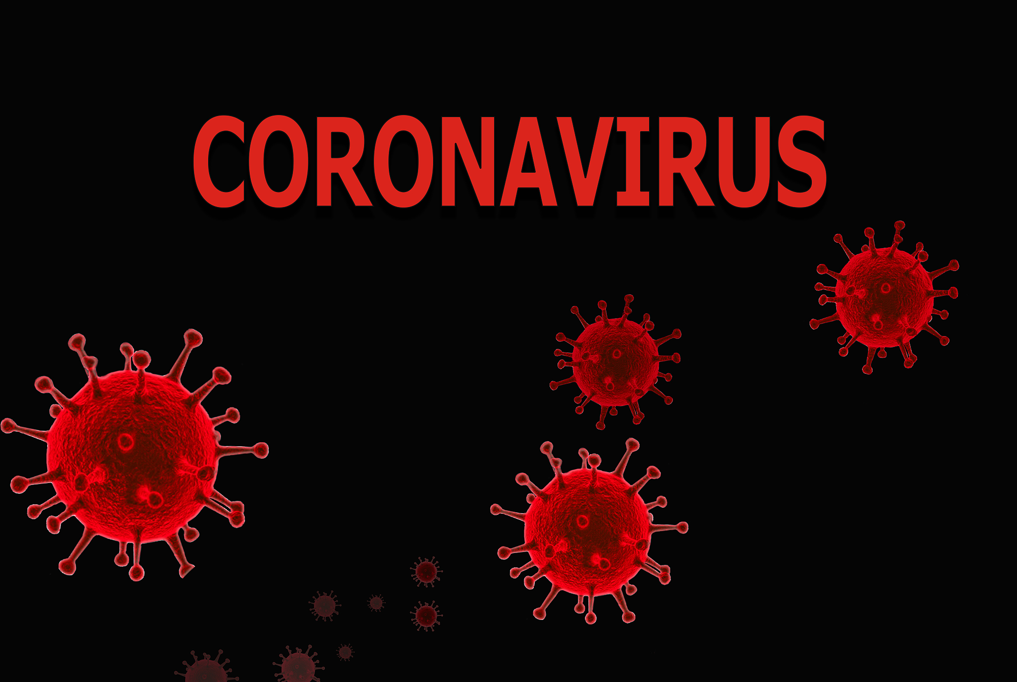 inscription coronavirus with coronovirus viruses on a black back