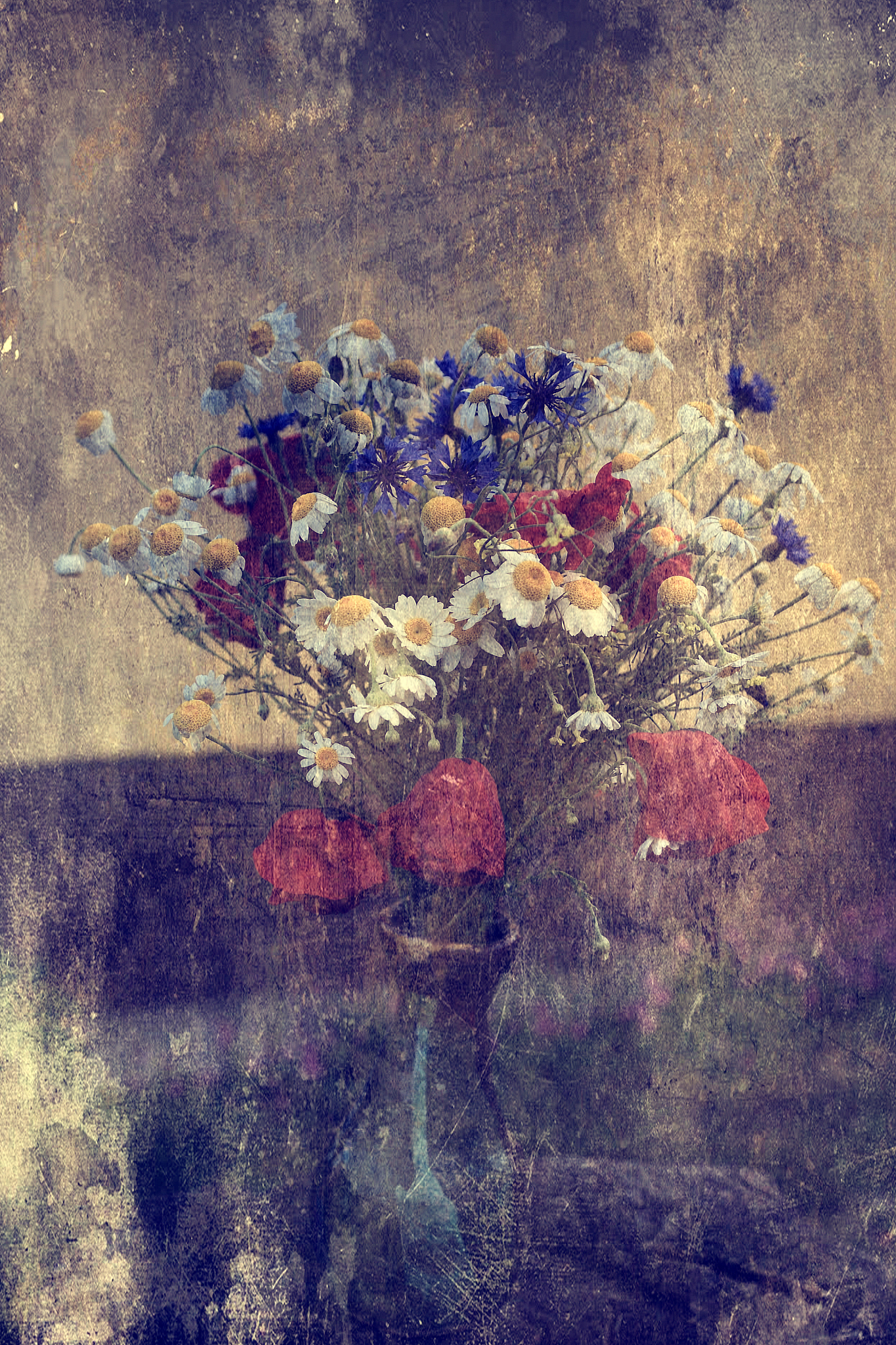antique photo of wild flowers in vase