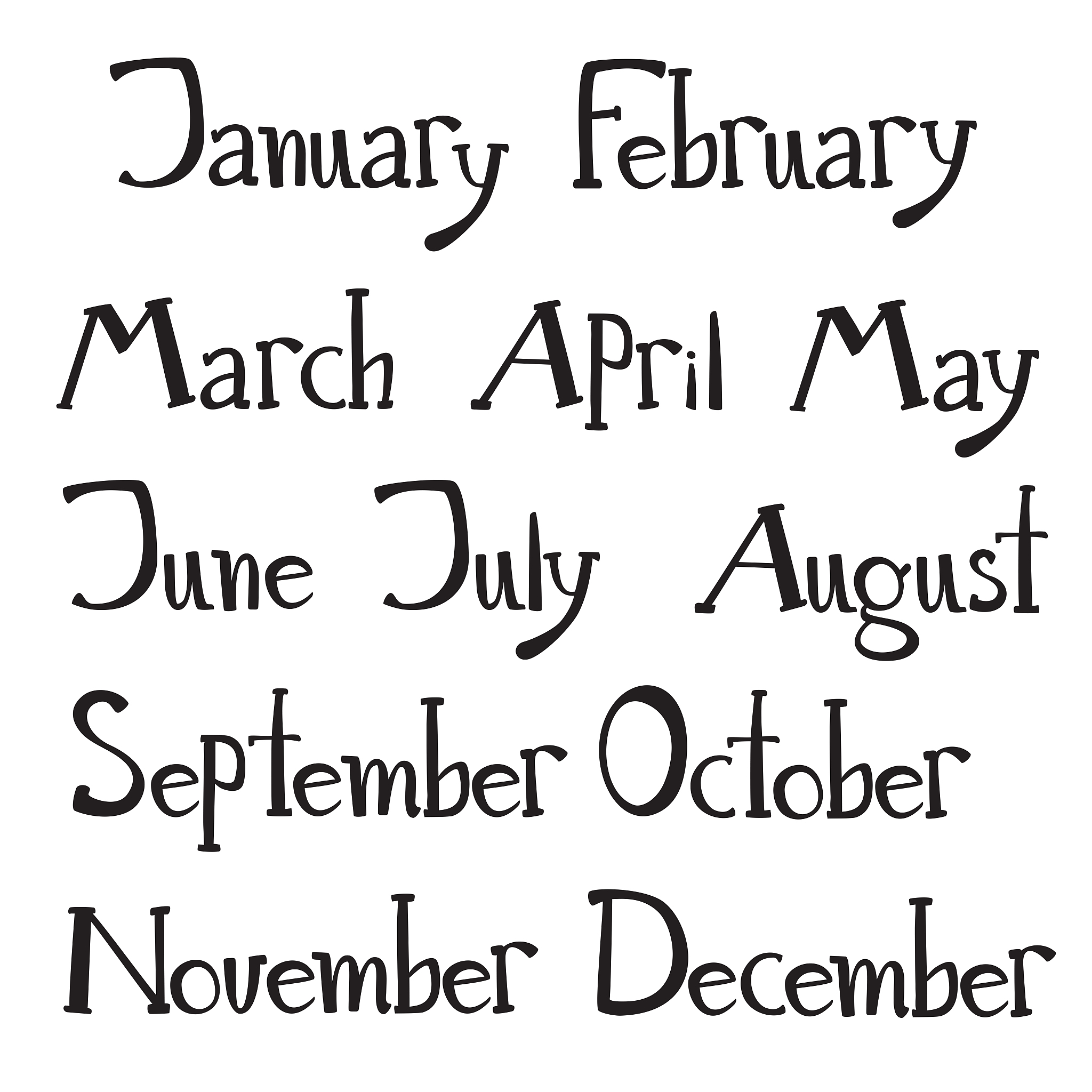 hand drawn vector lettering - months of the year. doodle  styl