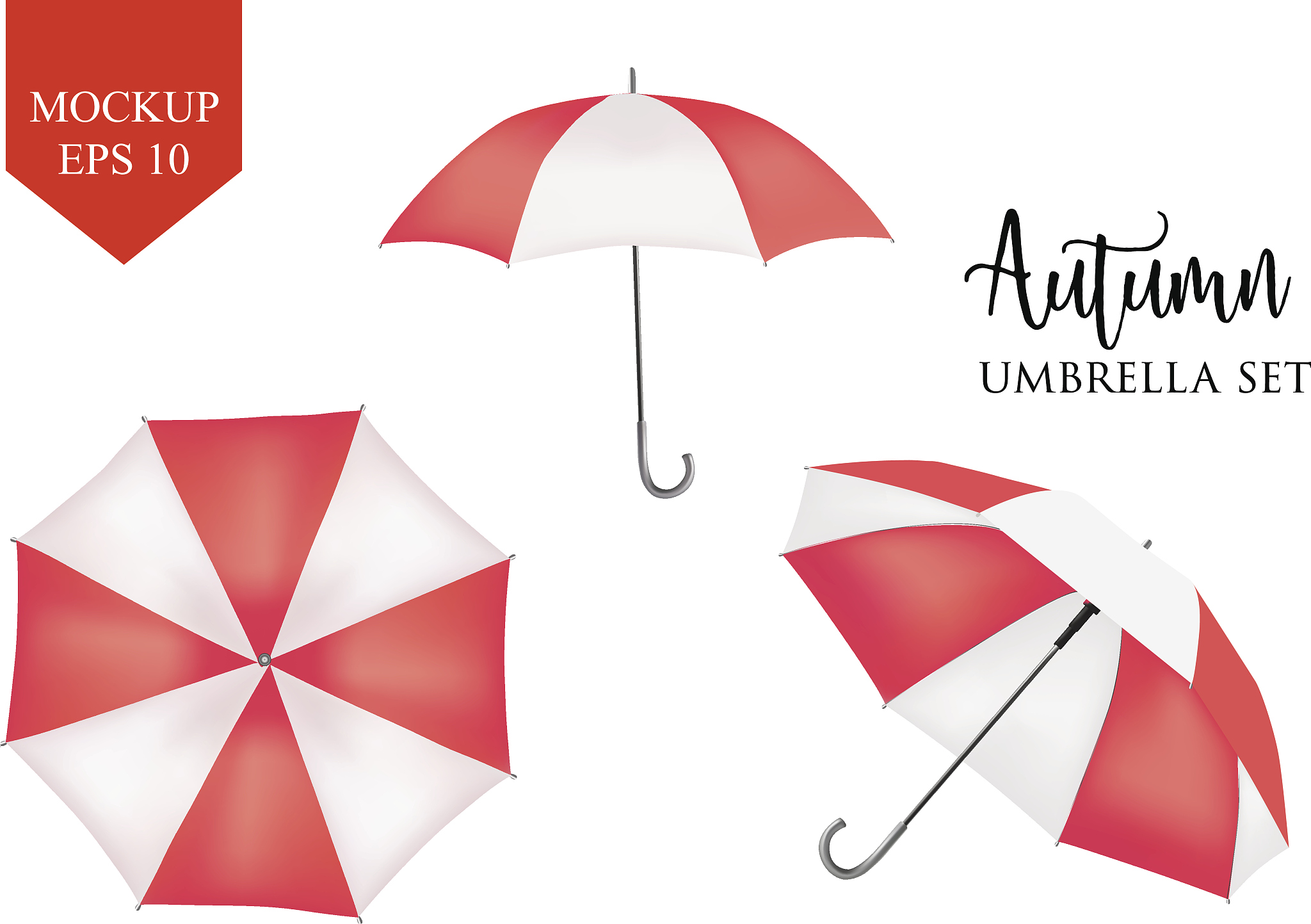 vector parasol, rain umbrella sunshade. red, striped round mock 