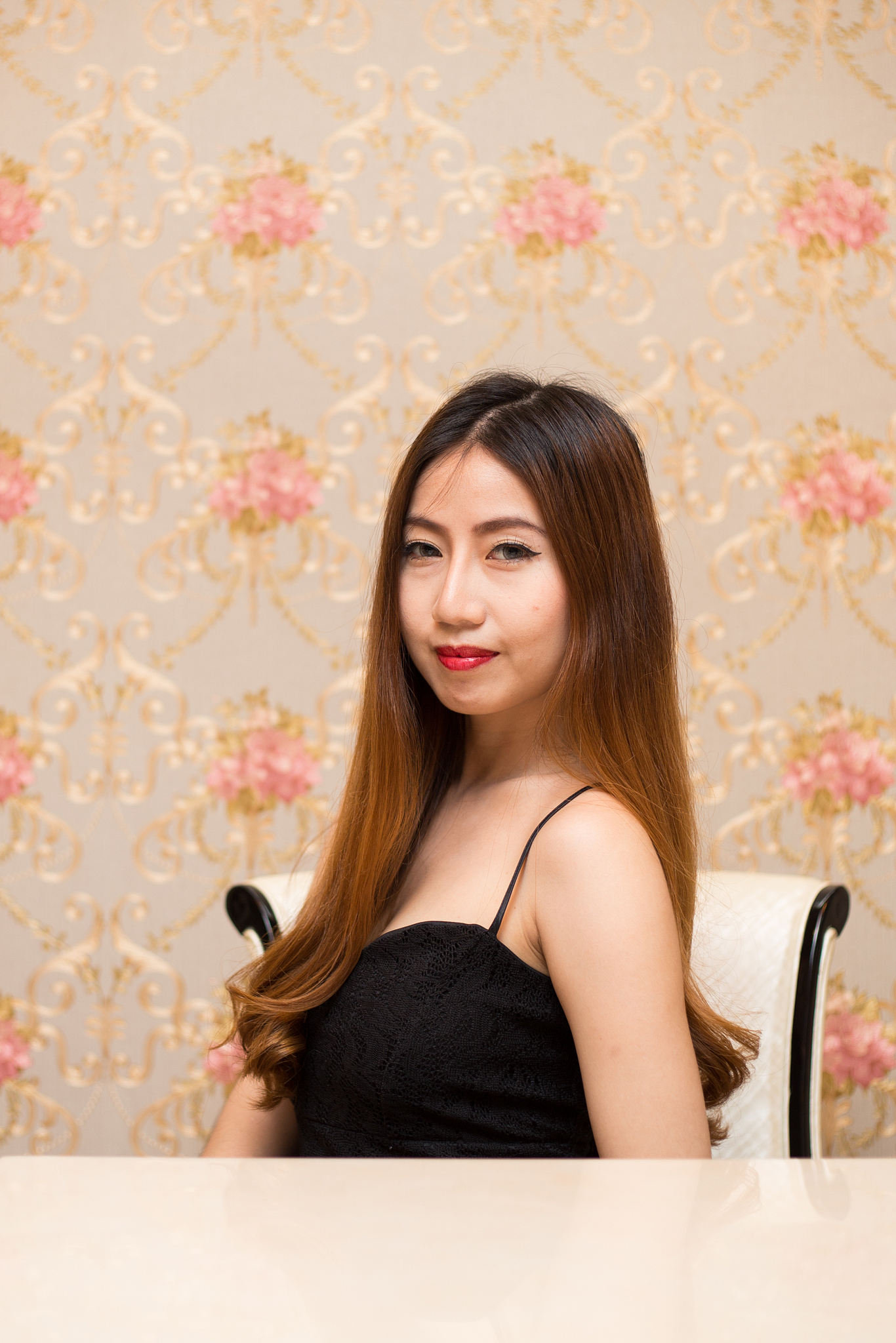 girl in black evening dress