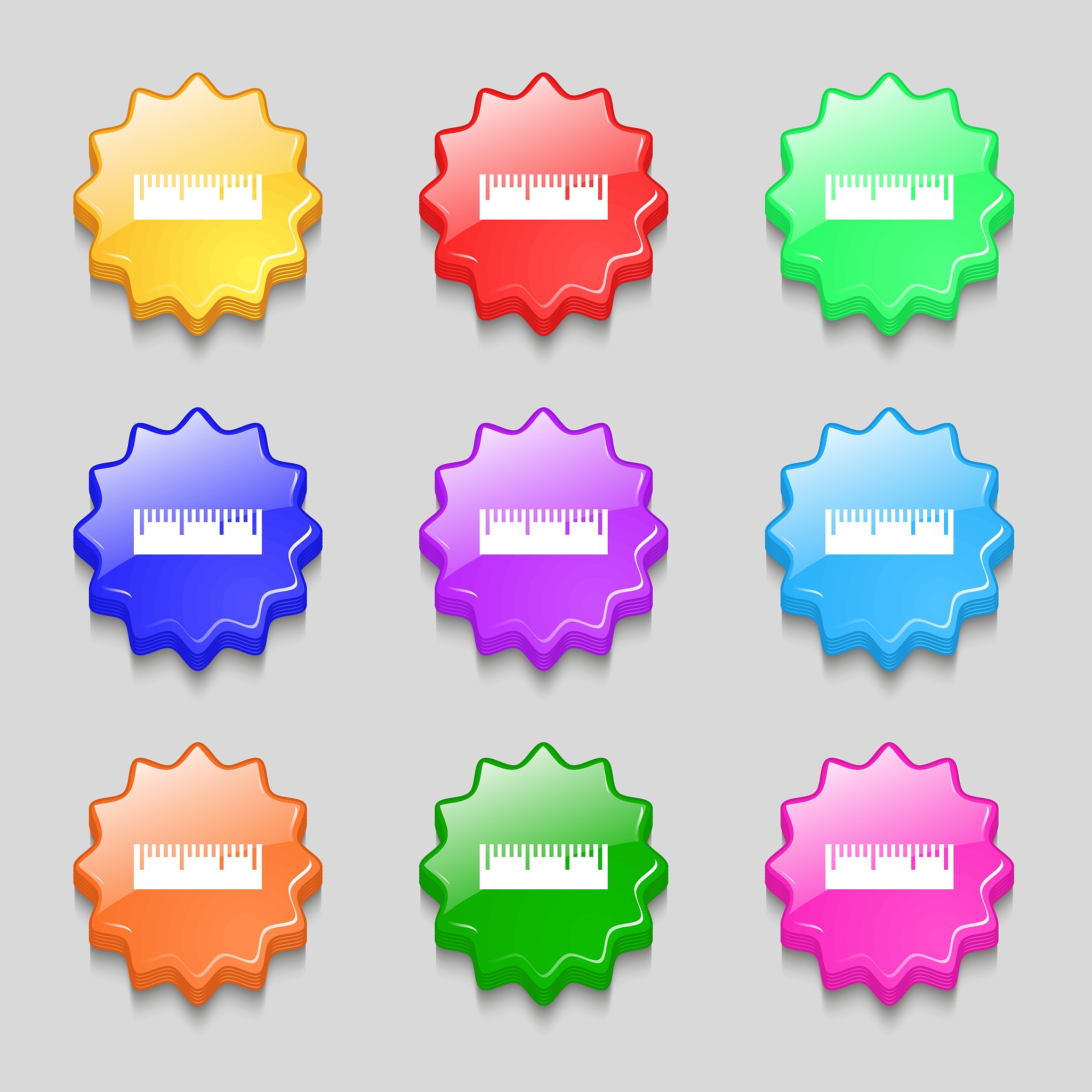 ruler sign icon. school tool symbol. symbols on nine wavy colour