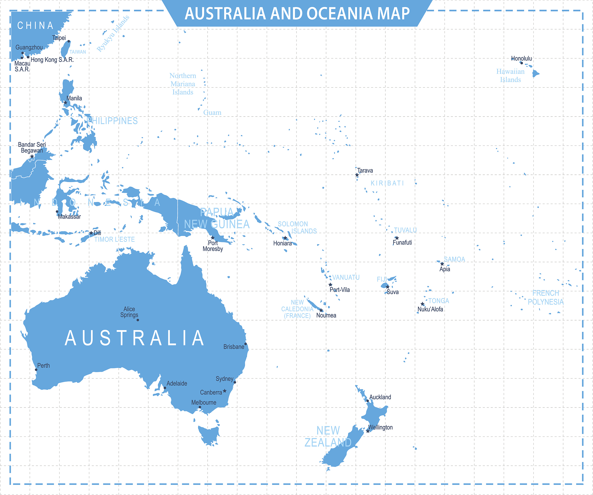 australia and oceania map - illustration