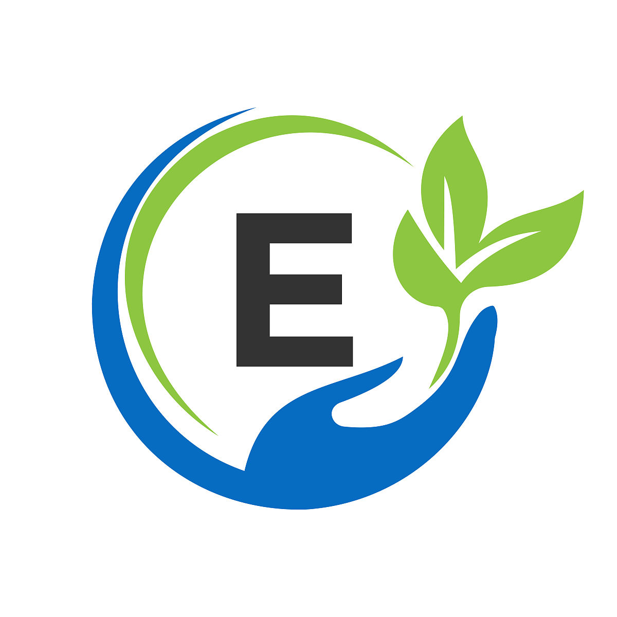 亲力亲为字母e标志设计.e医疗保健,带手部标志的基金会
