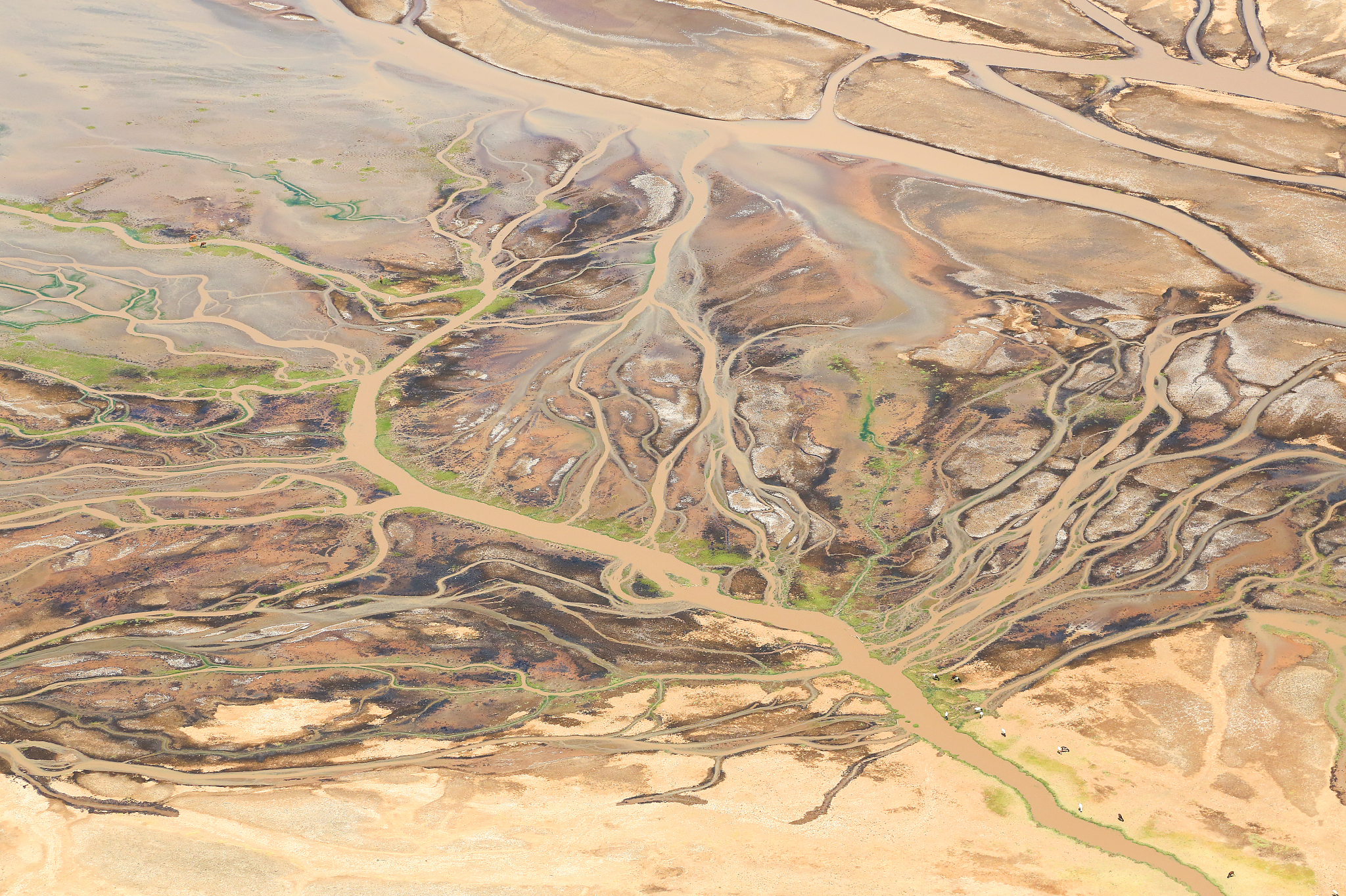 aerial view of lake natron in the great rift valley, on the bord