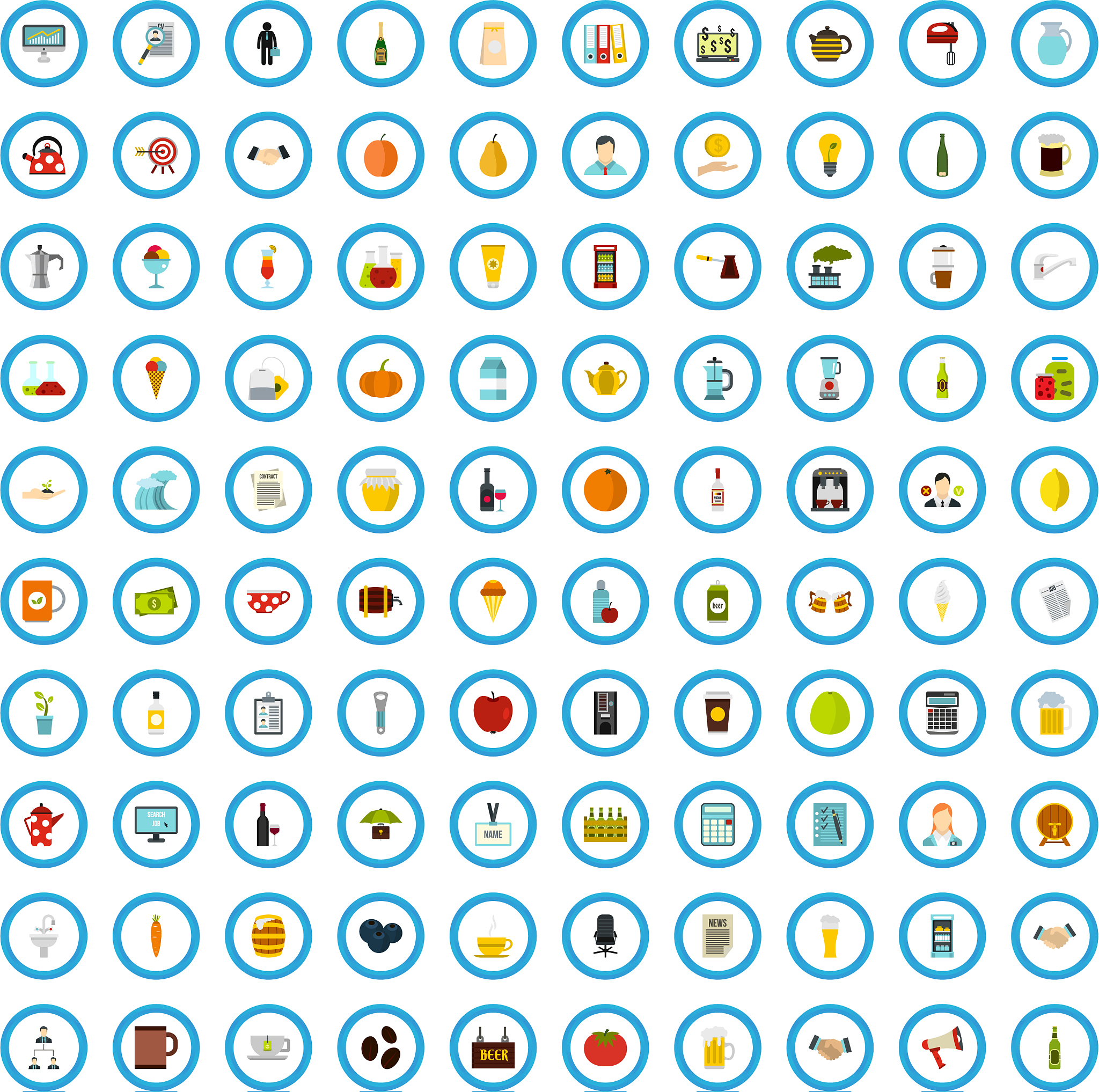 100 catering firm icons set flat style