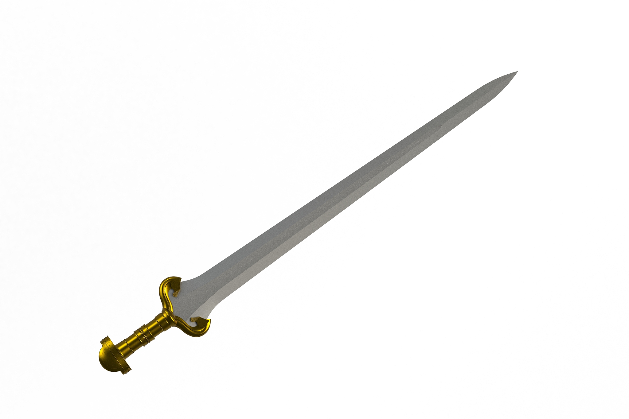sword displayed by diagonal, isolated on white background, 3d re