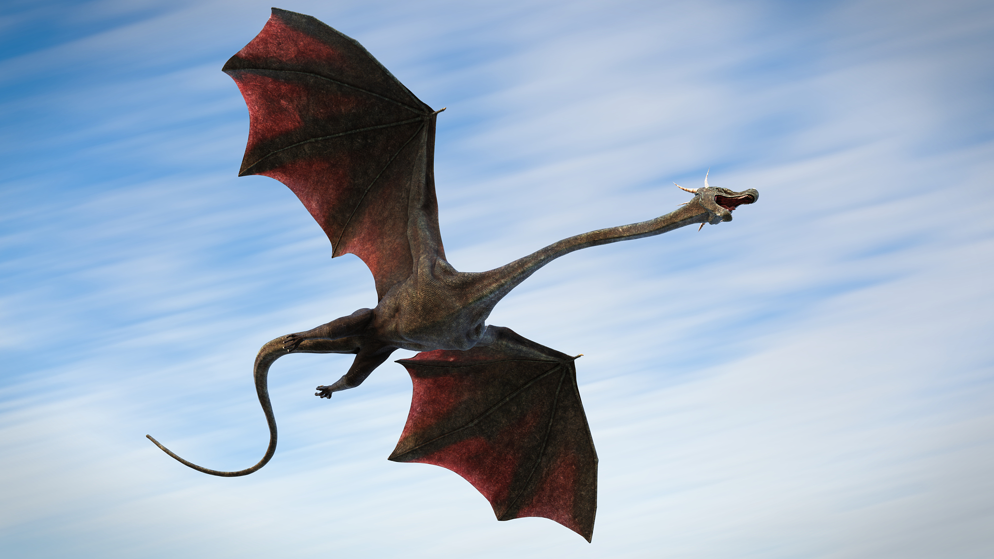 dragon, giant winged creature flying fast through the air
